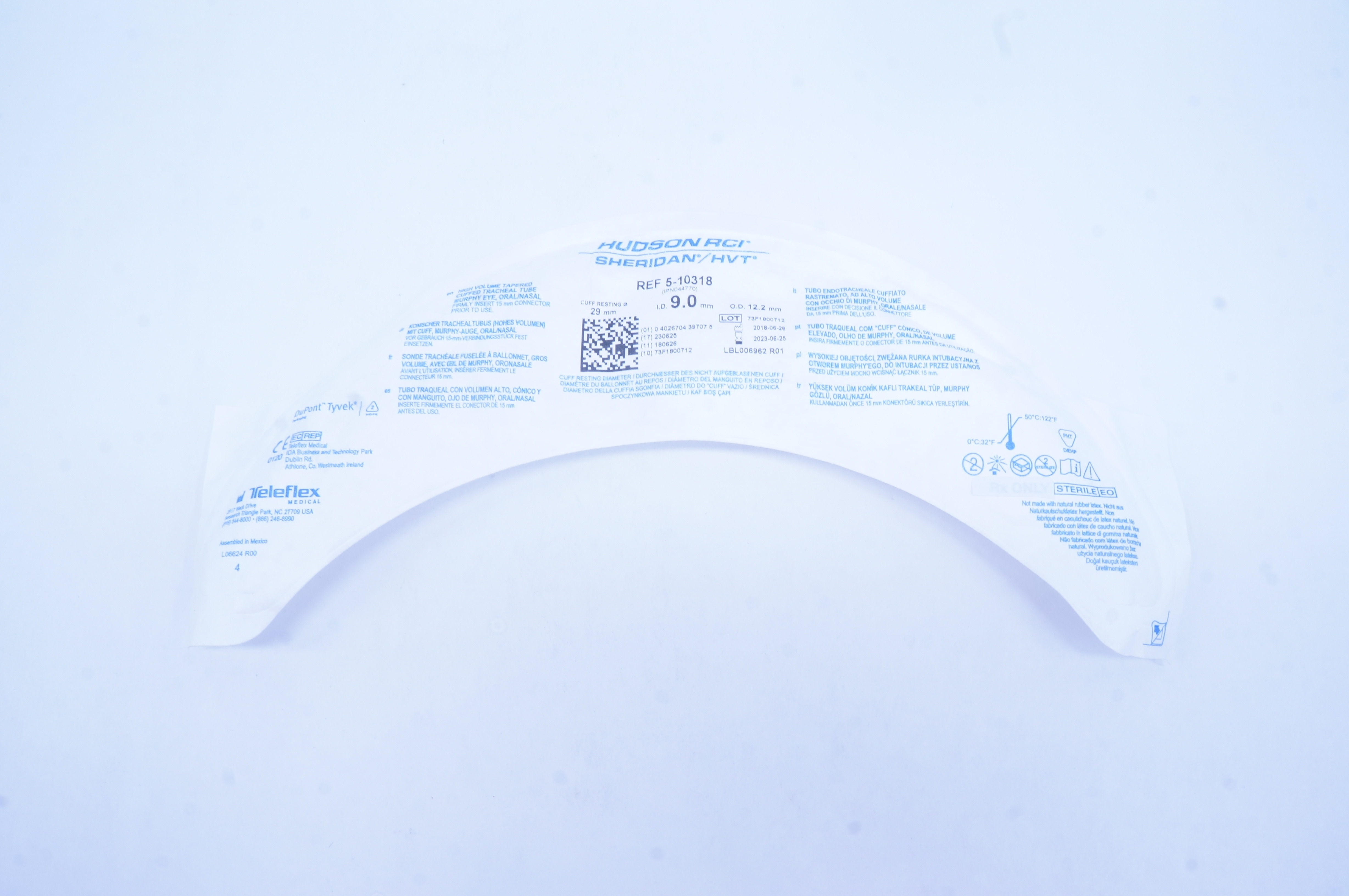 Teleflex 5-10318 High Volume Tapered Cuffed Tracheal Tube 9.0mm ID x 12.2mm OD