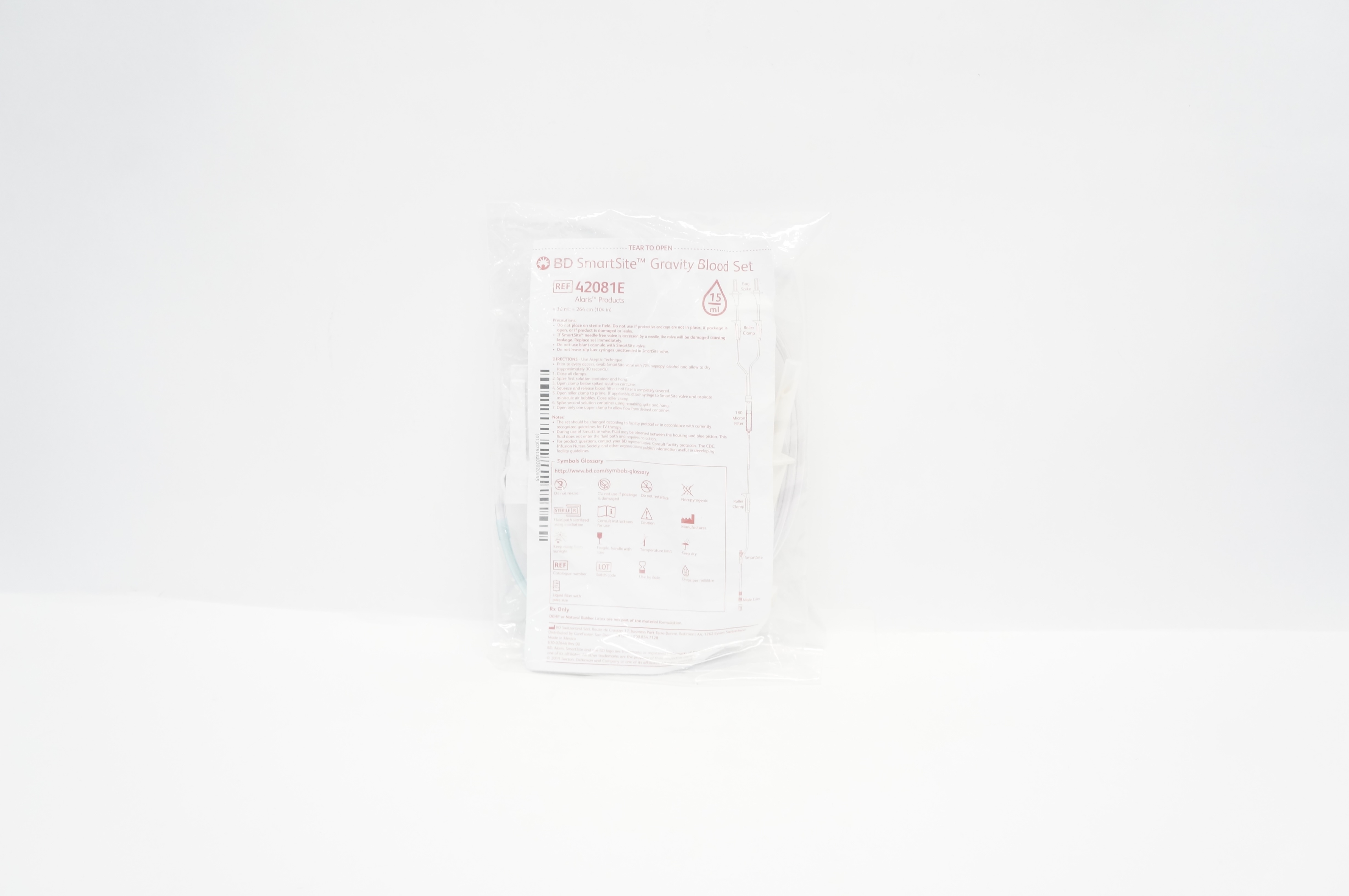 BD 42081E Alaris SmartSite Gravity Blood Set 15Drops/mL, 30ml x 104inch