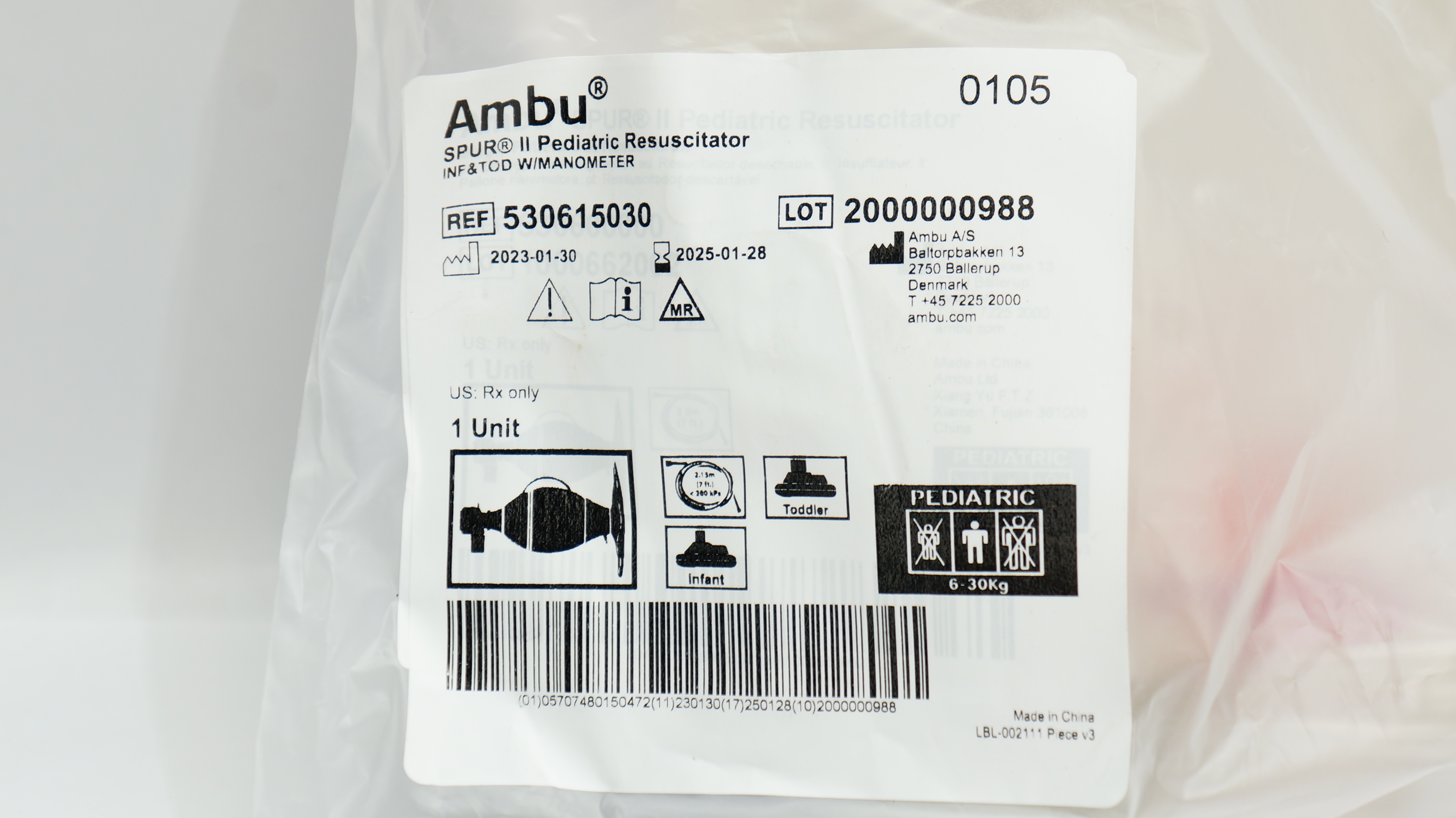AMBU 530615030 SPUR II Pediatric Resuscitator Infant & Toddler With Manometer