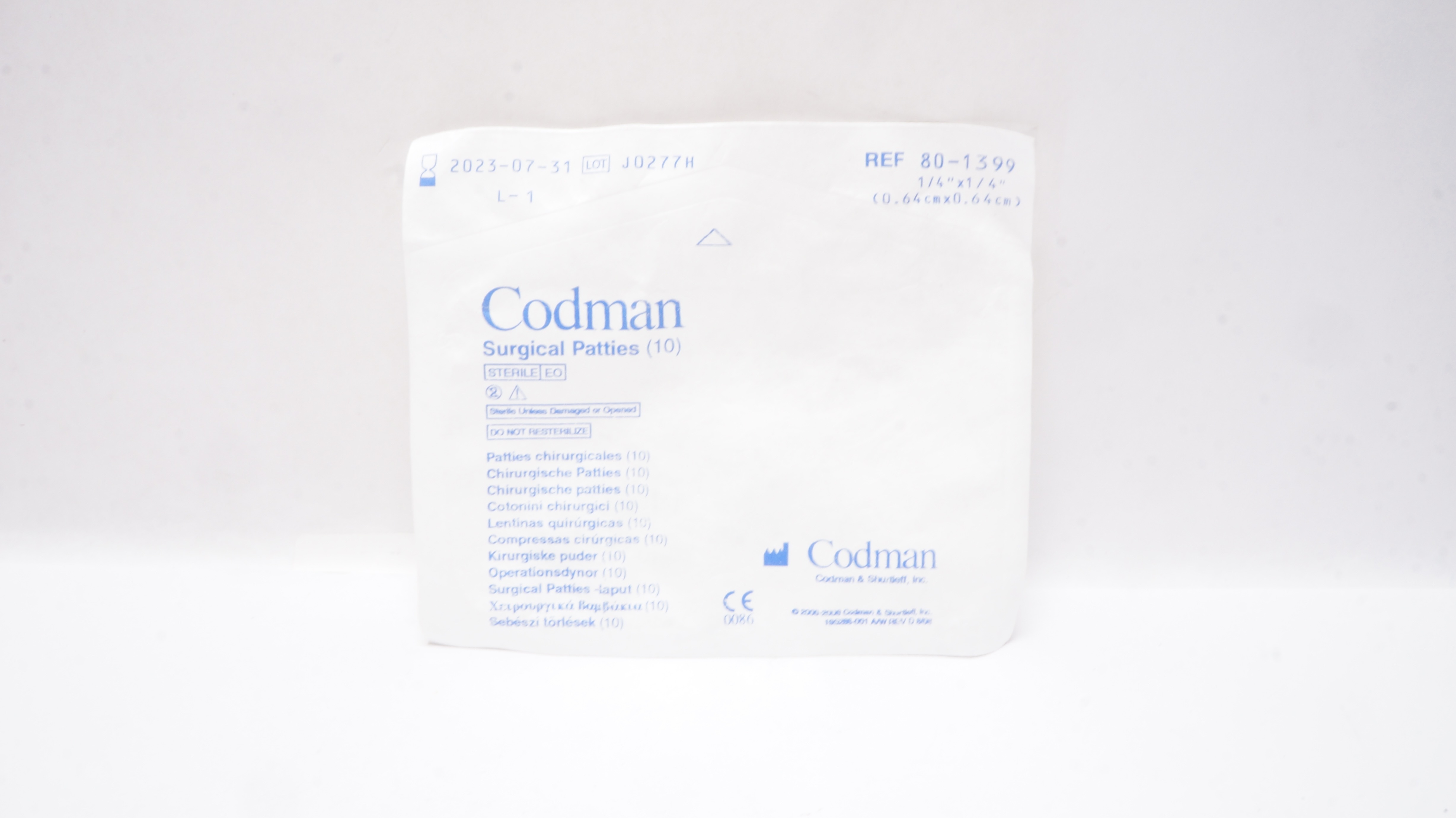 Codman 80-1399 Surgical Patties 1/4inch x 1/4inch - Pack of 10
