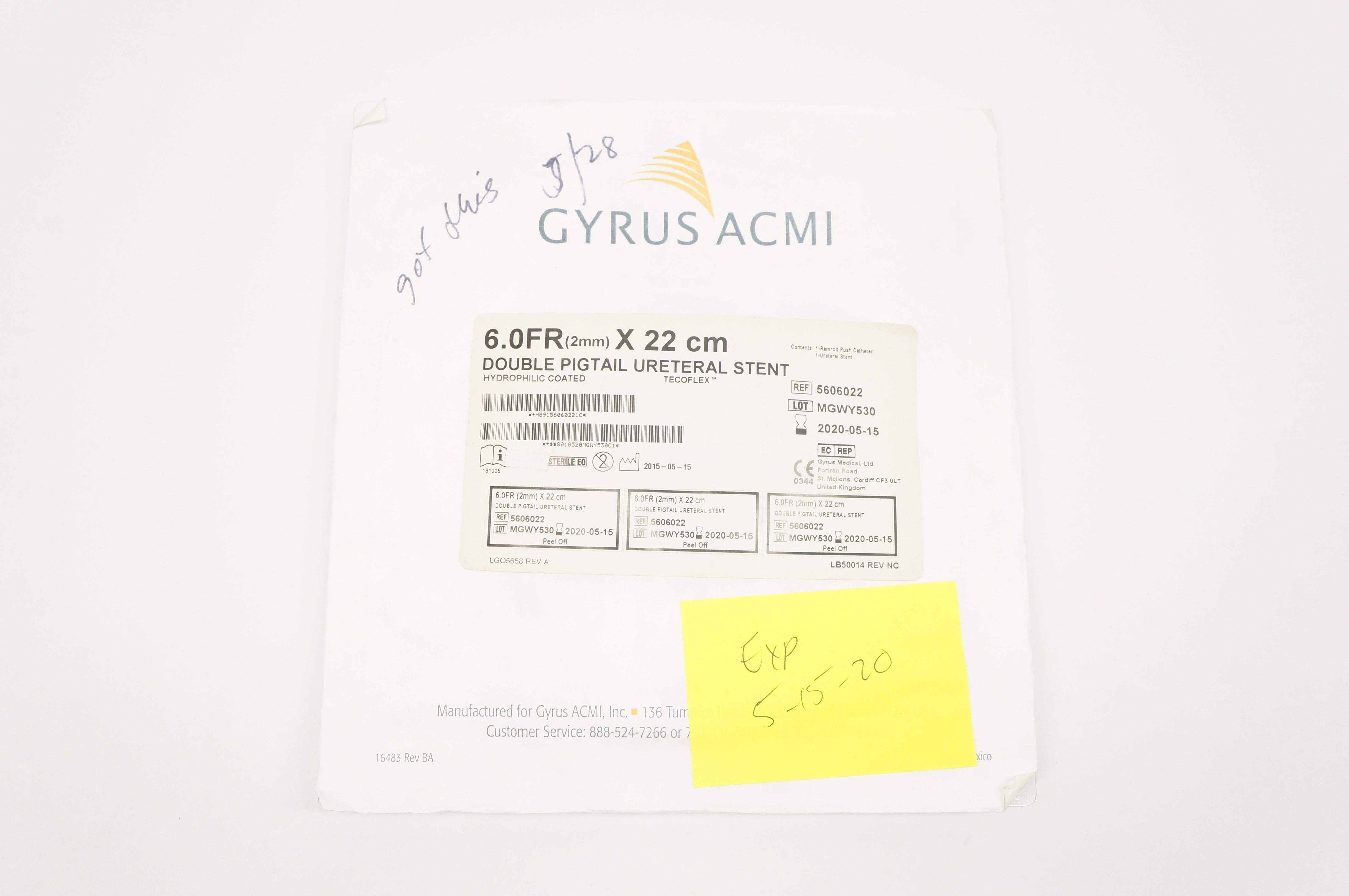 Gyrus ACMI 5606022 Double Pigtail Ureteral Stnt 6Fr. x 22cm (x)