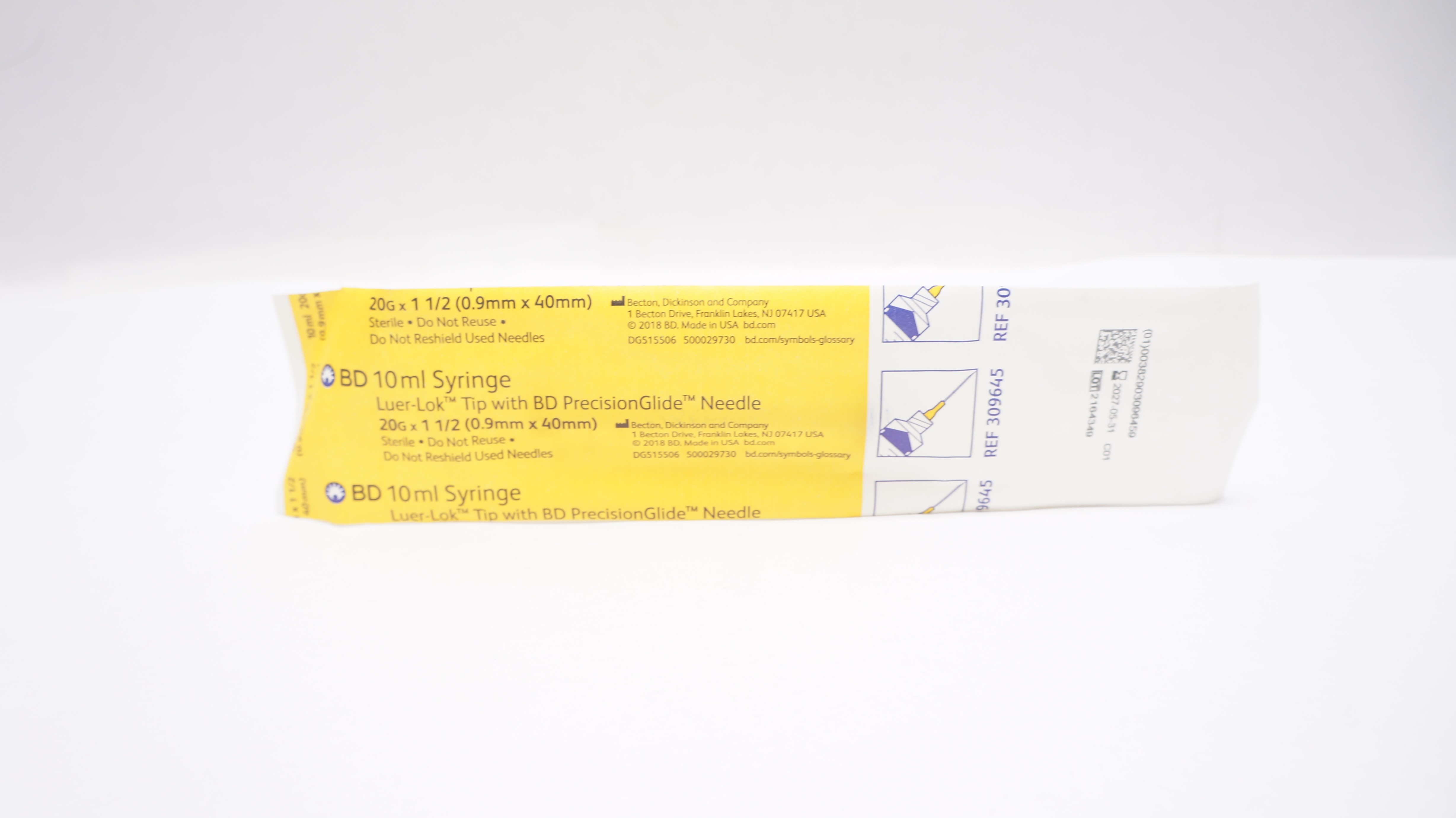 BD 309645 10mL Syringe LuerLok Tip w/BD PrecisionGlide Ndle 20G x 11