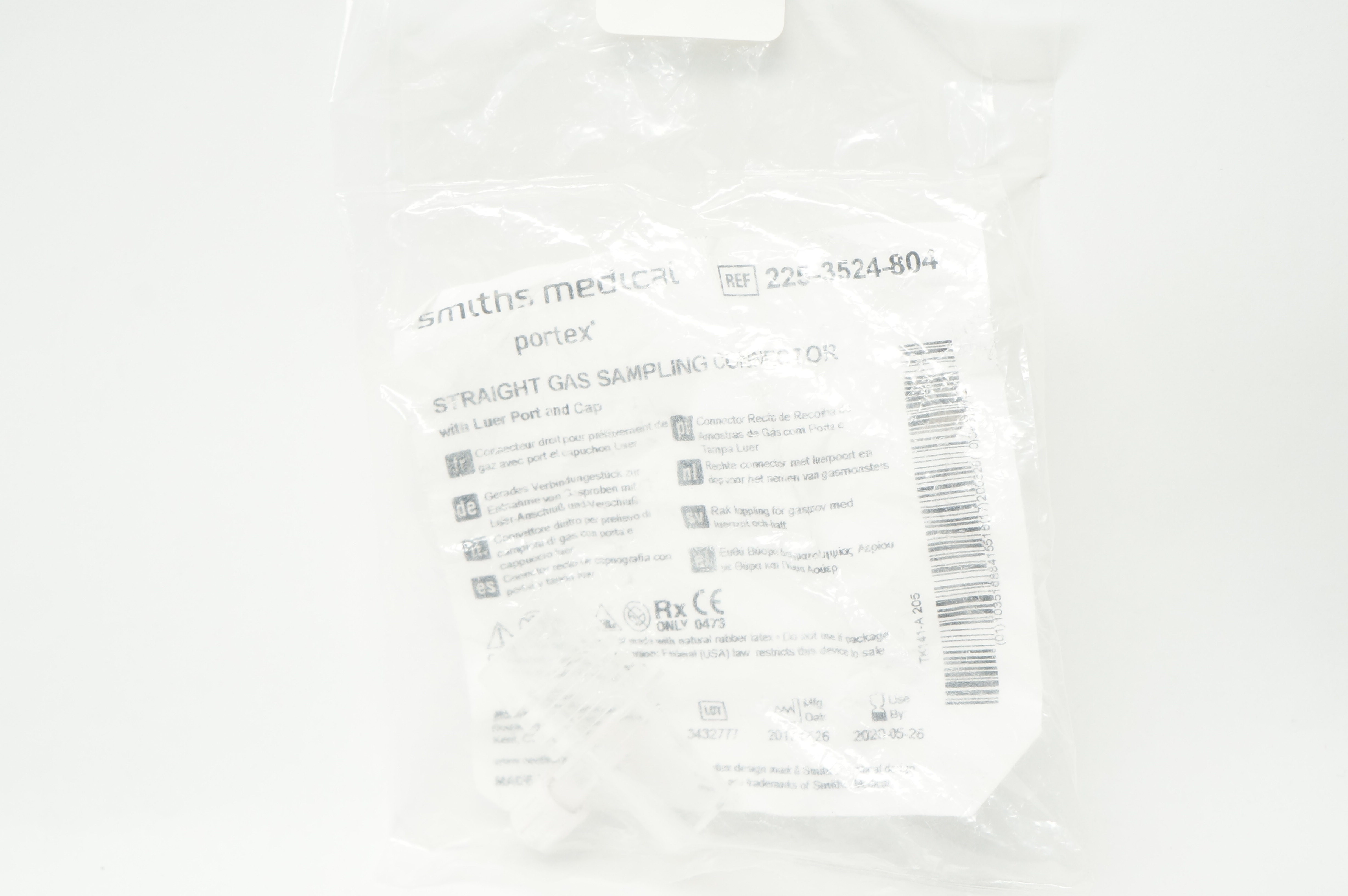 Smiths Medical 225-3524-804 Straight Gas Sampling Connector w/Luer Port & Cap(x)