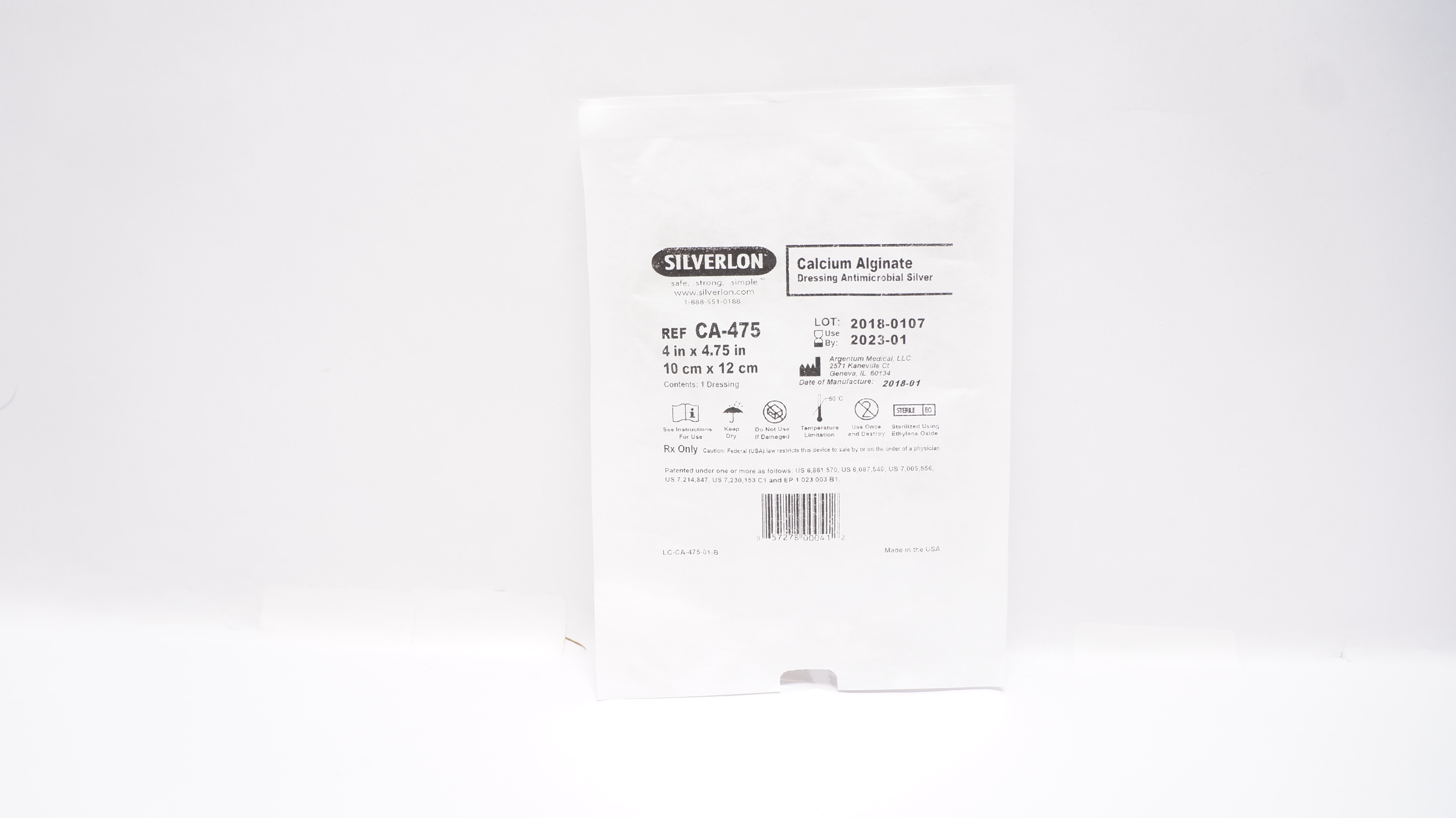 Silverlon CA-475 Calcium Alginate Antimicrobial Silver Dressing 4 x 4 ...