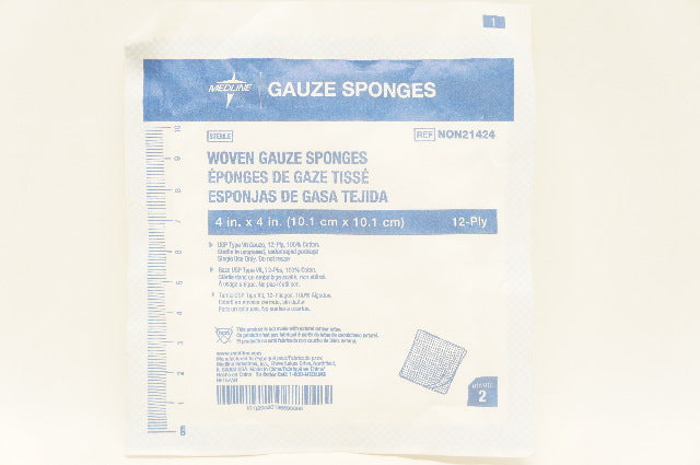 Medline NON21424 Woven Gauze Sponges 12-Ply 4inch x 4inch - Pack of 2