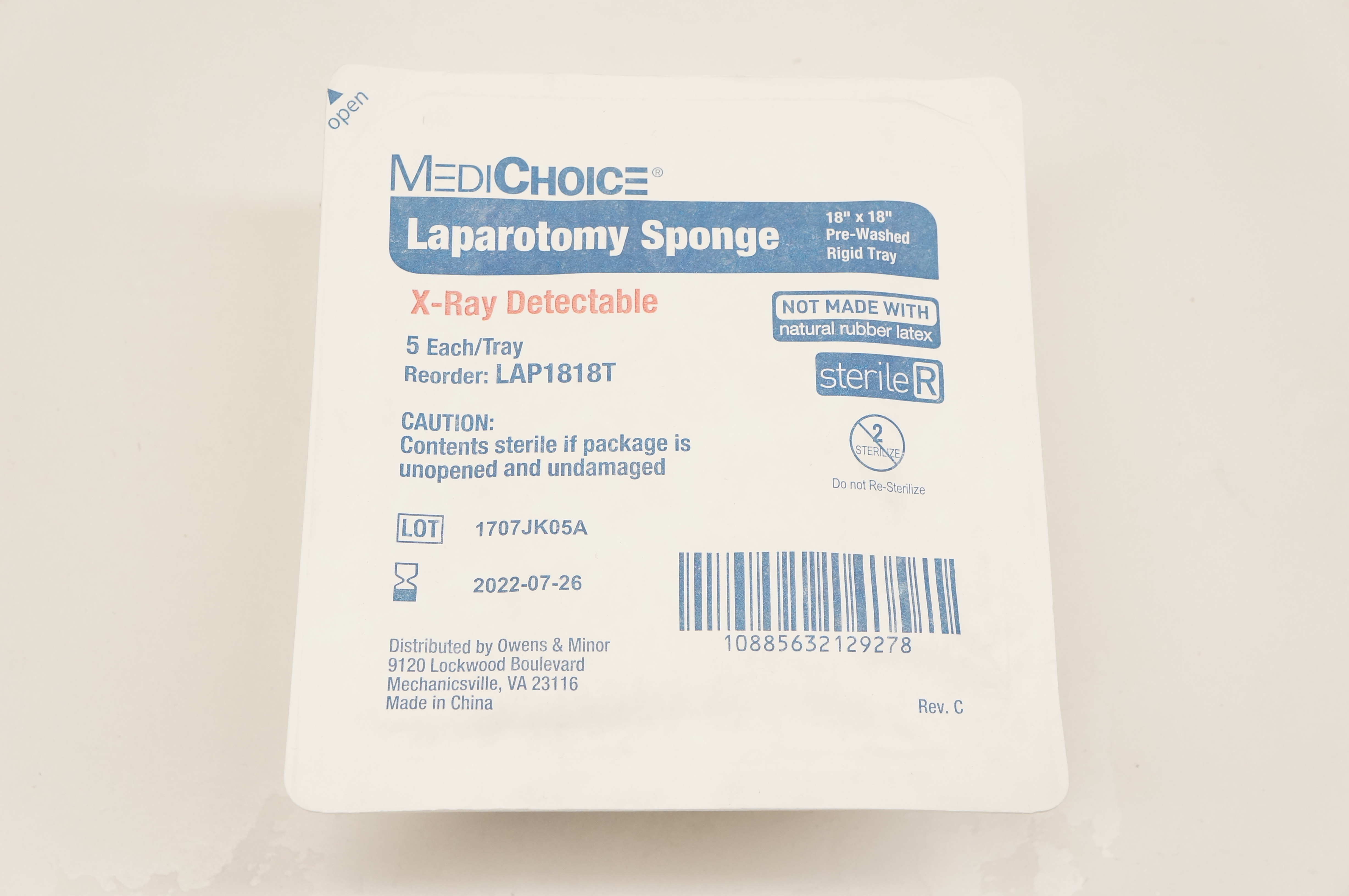 MediChoice LAP1818T Laparotomy Sponge 18inch x 18inch Pack of 5