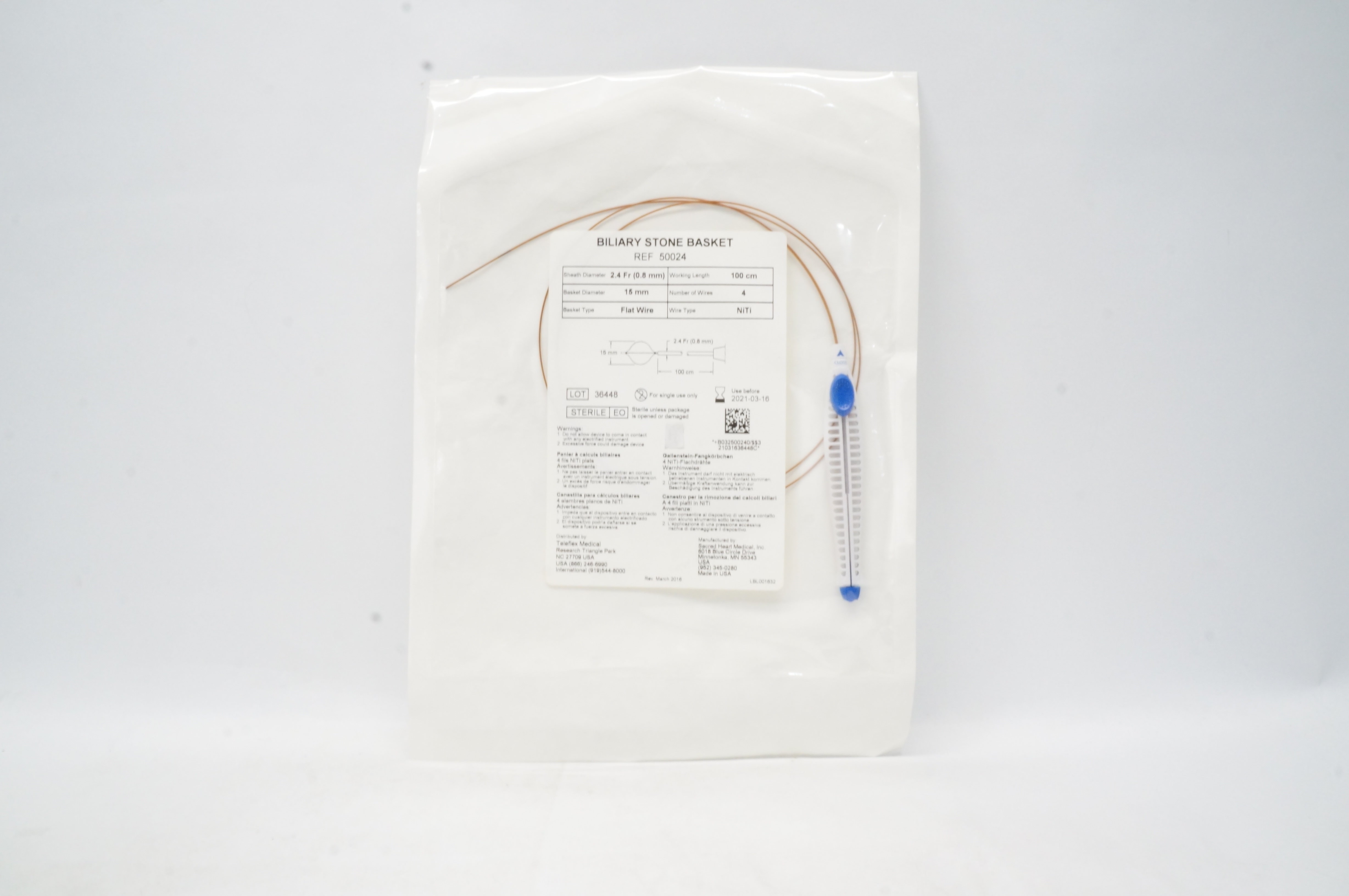 Teleflex 50024 Biliary Stone Basket 2.4 Fr x 15 mm x 100 cm (x)