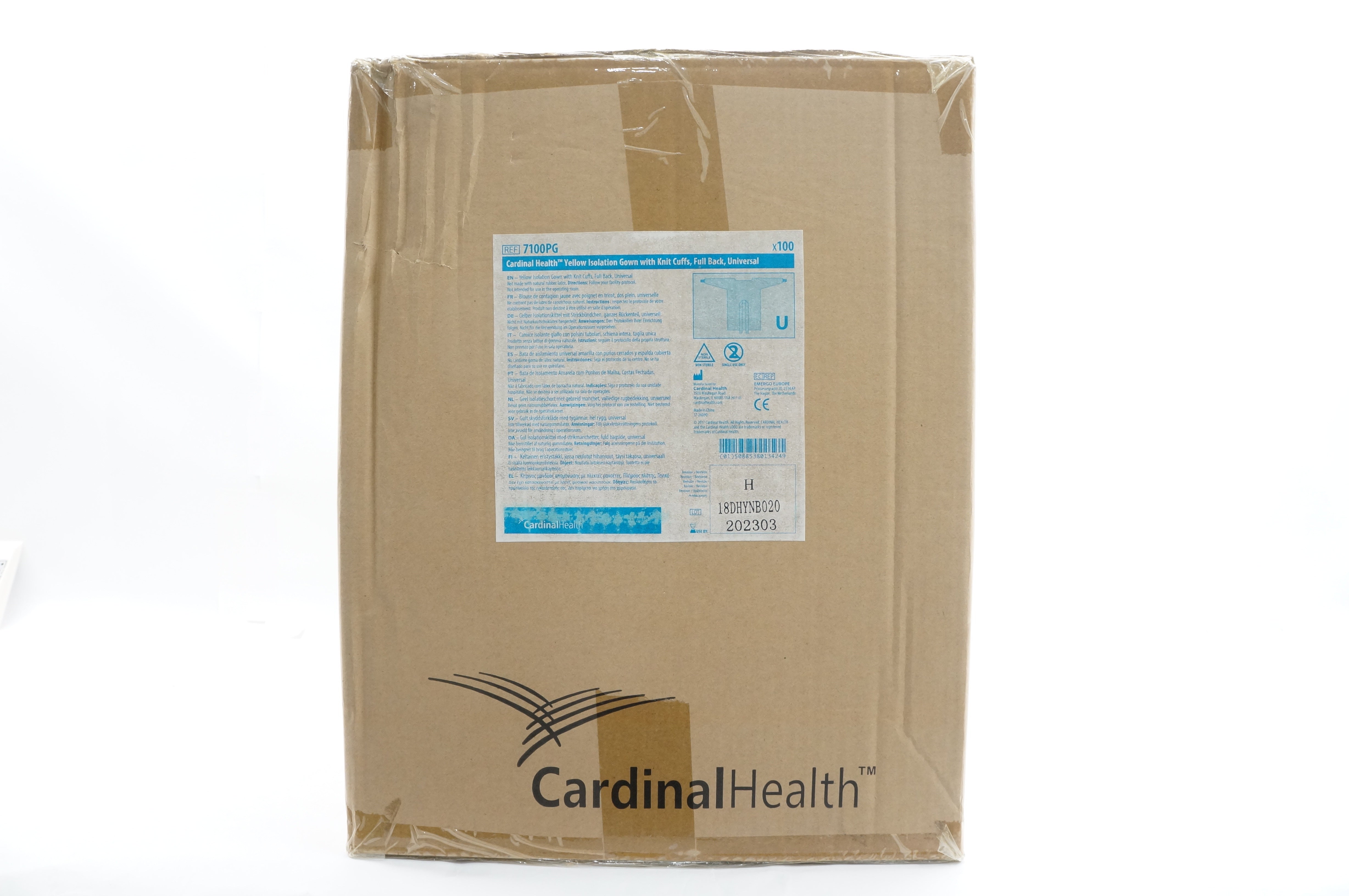 Cardinal Health 7100PG Yellow Isolation Gown with Knit Cuffes - Case of 100