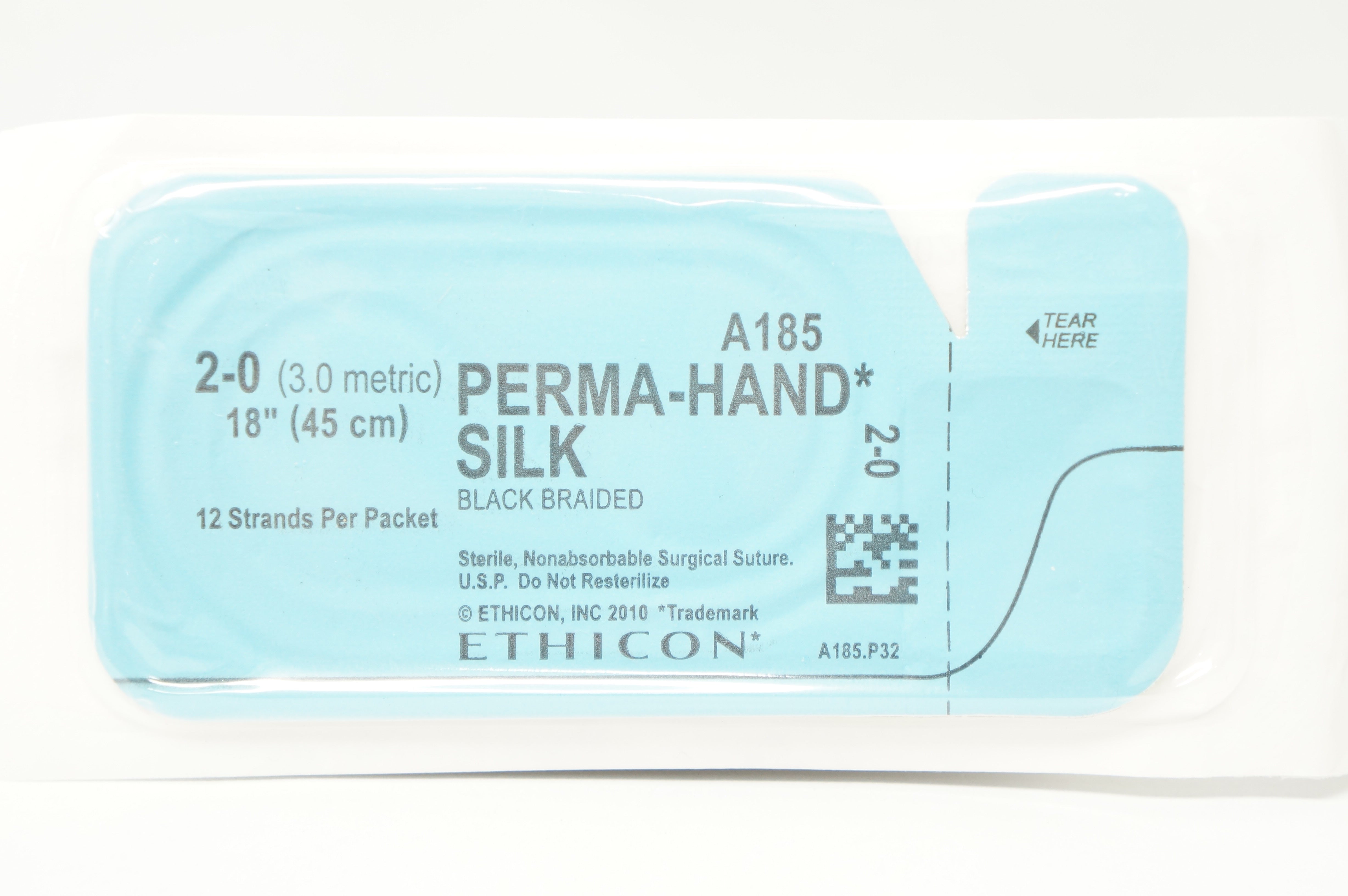 Ethicon A185 2-0 Perma-Hand Silk Black Braided Stre 18inch