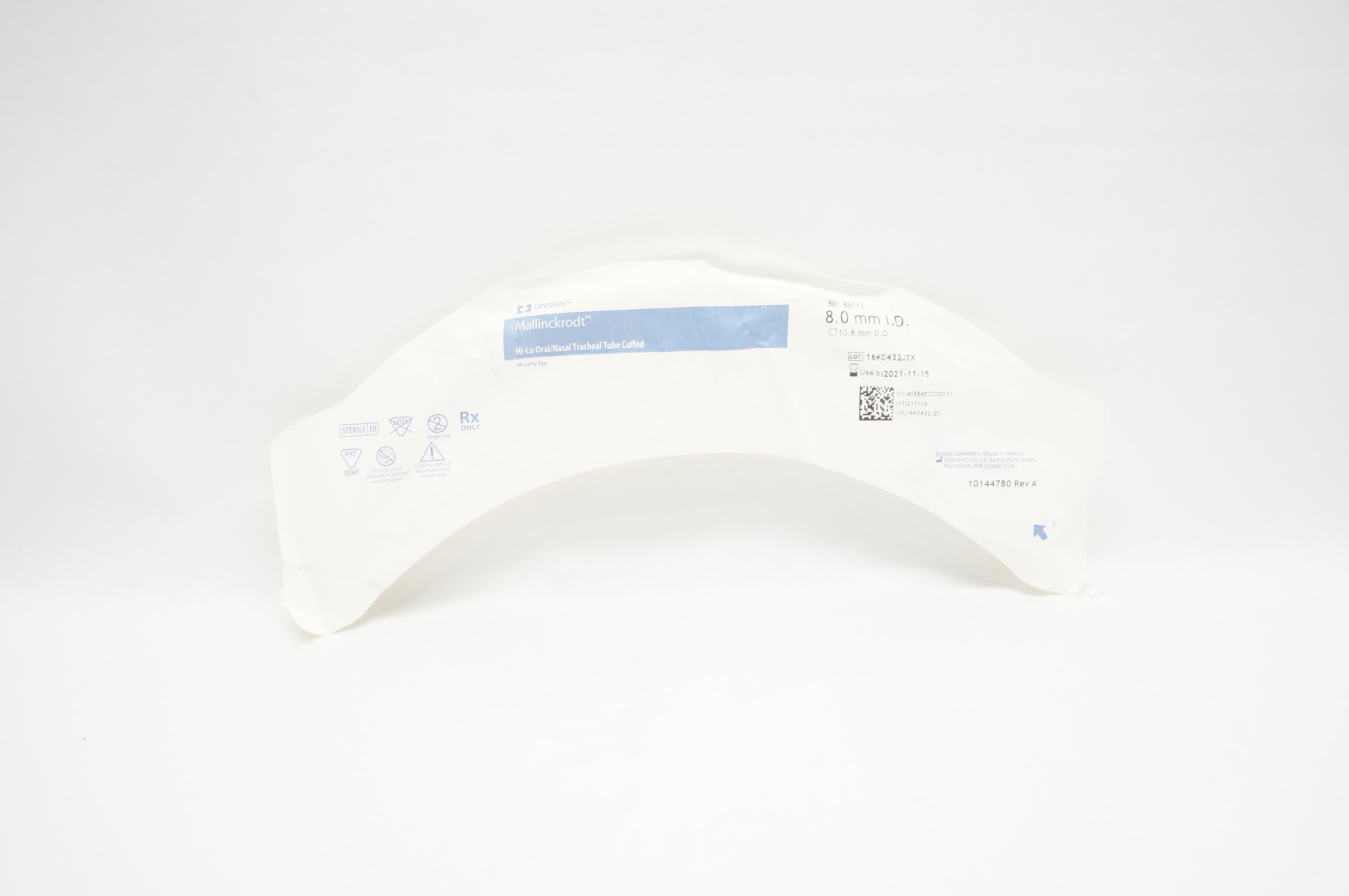 Covidien 86113 Mallinckrodt Hi-Lo Oral/Nasal Tracheal Tube Cuffed 8 x 10.8mm (x)