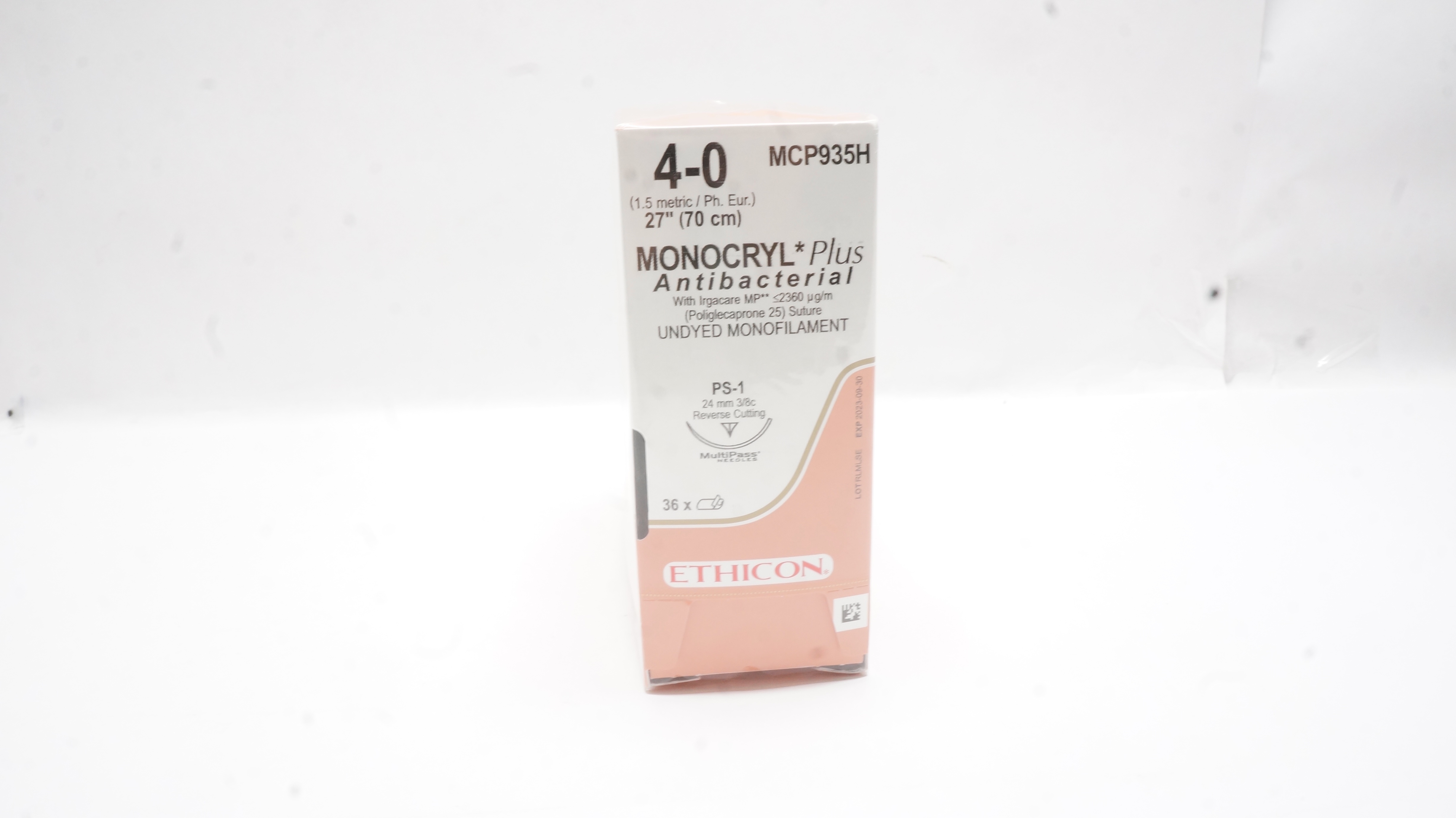 Ethicon MCP935H Monocryl 4-0 PS-1 24mm 3/8c Reverse Cutting 27inch(x)- Box of 36