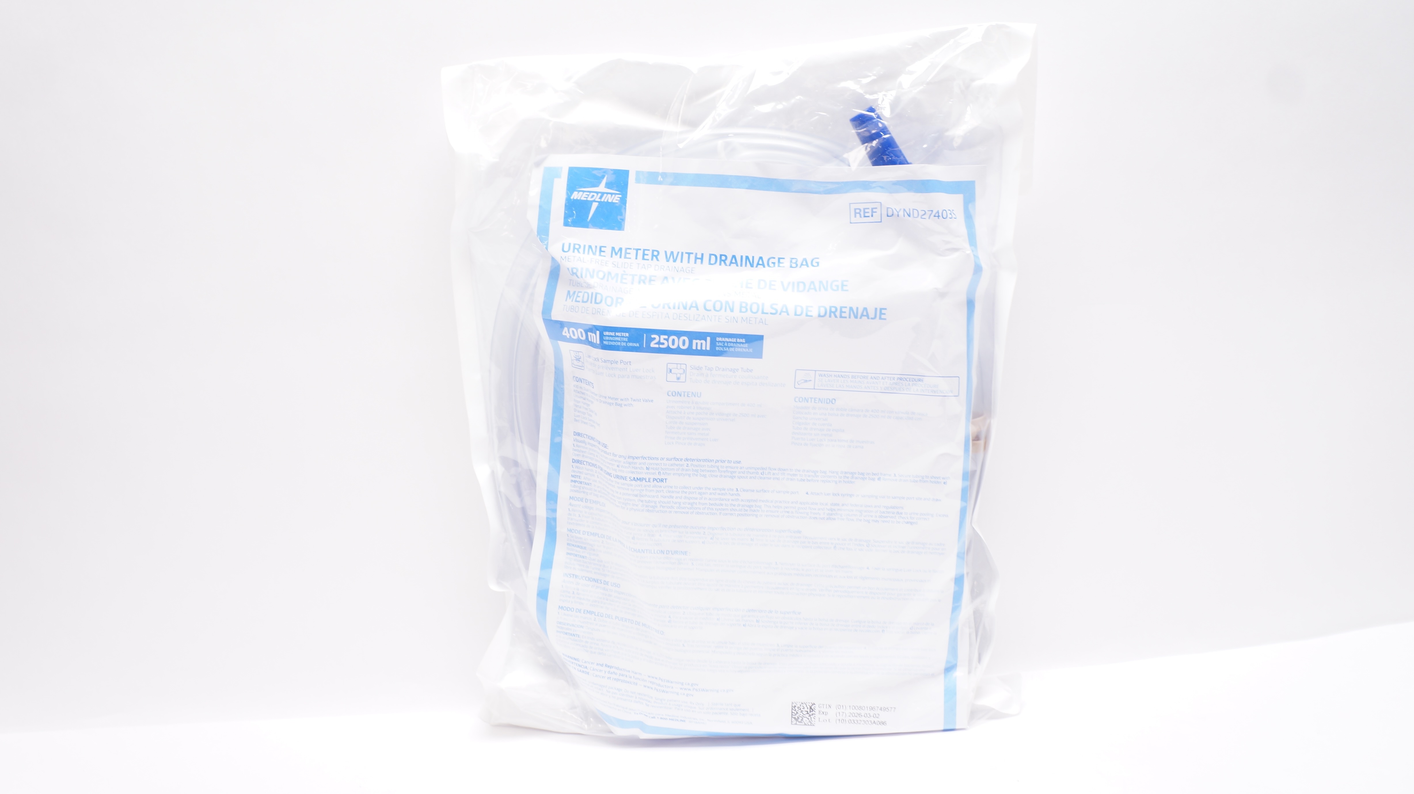 Medline DYND27403S 400mL Urine Meter with 2500mL Drainage Bag
