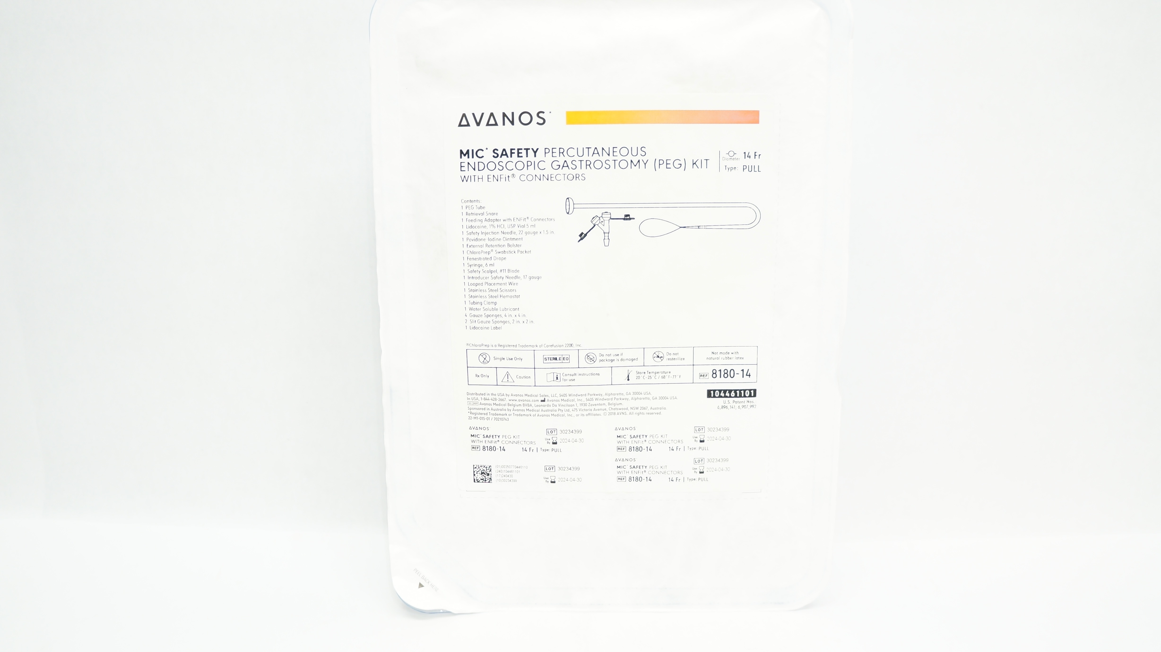 Avanos 818014 MIC Safety Percutaneous Endoscopic Gastrostomy Kit 14Fr