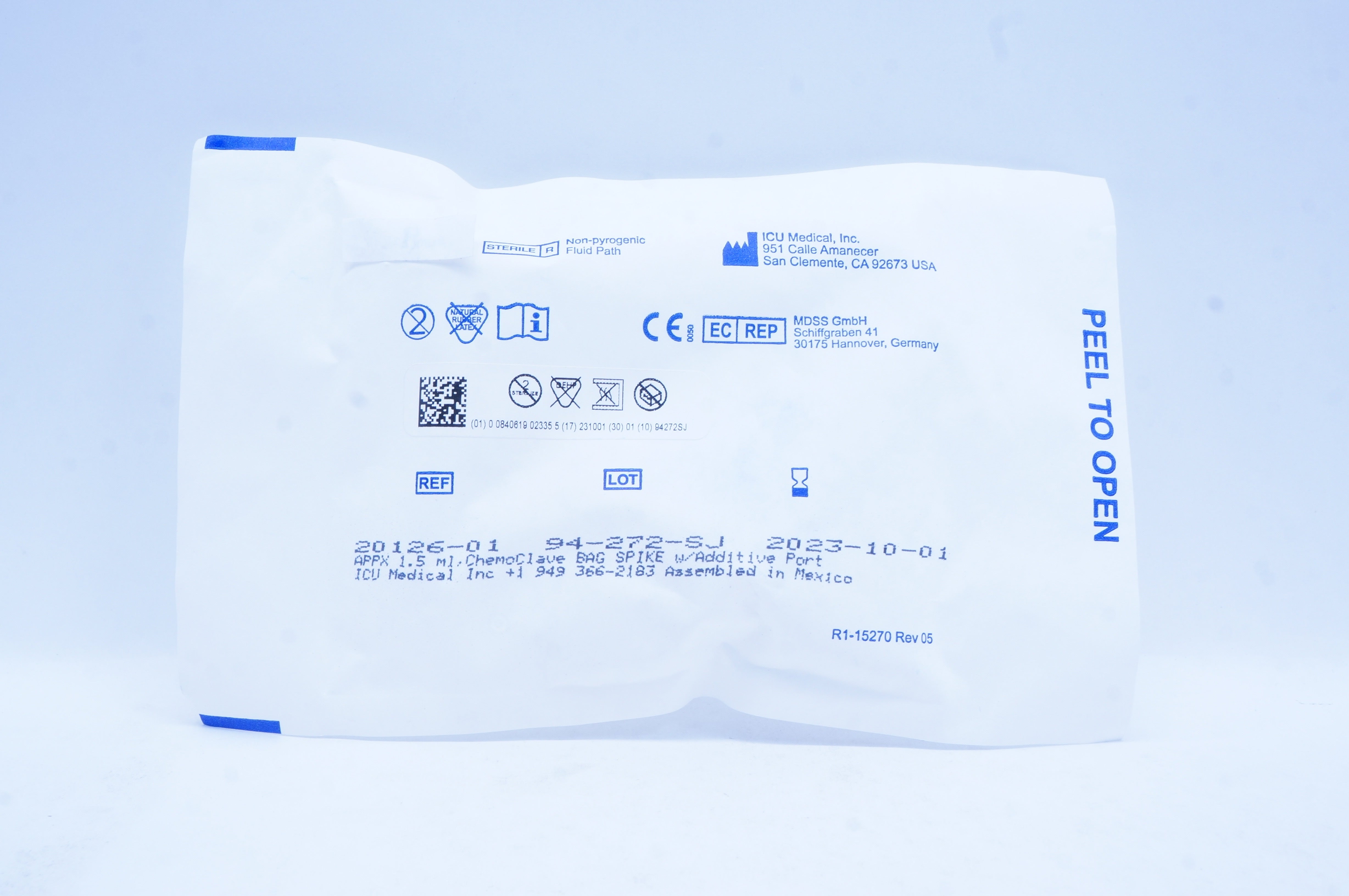 ICU Medical 20126-01 Appx 1.5ml ChemoClave Bag Spike  w/Additive Port
