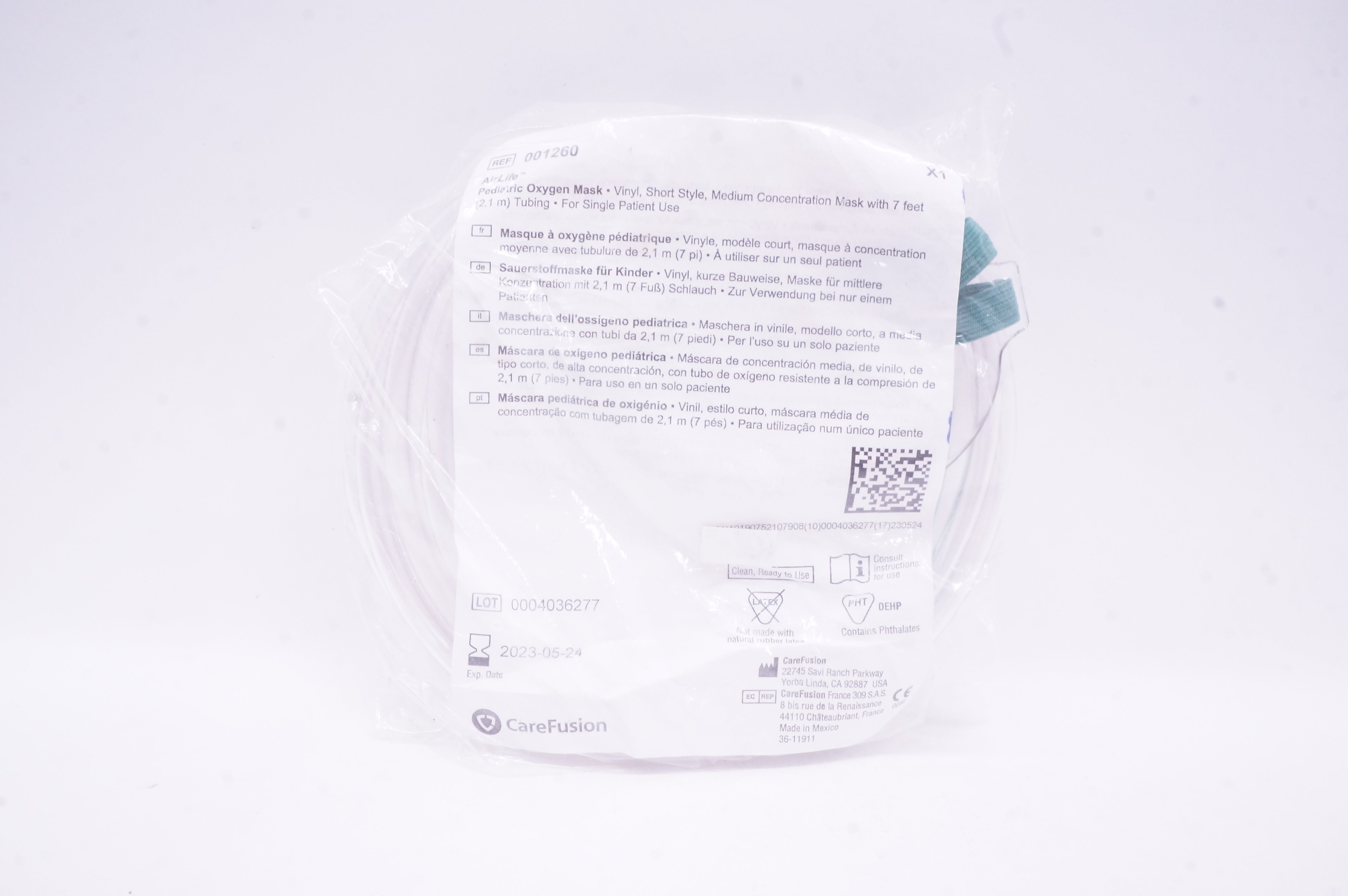 CareFusion 001260 AirLife Pediatric Oxygen Mask, Vinyl, Short Style