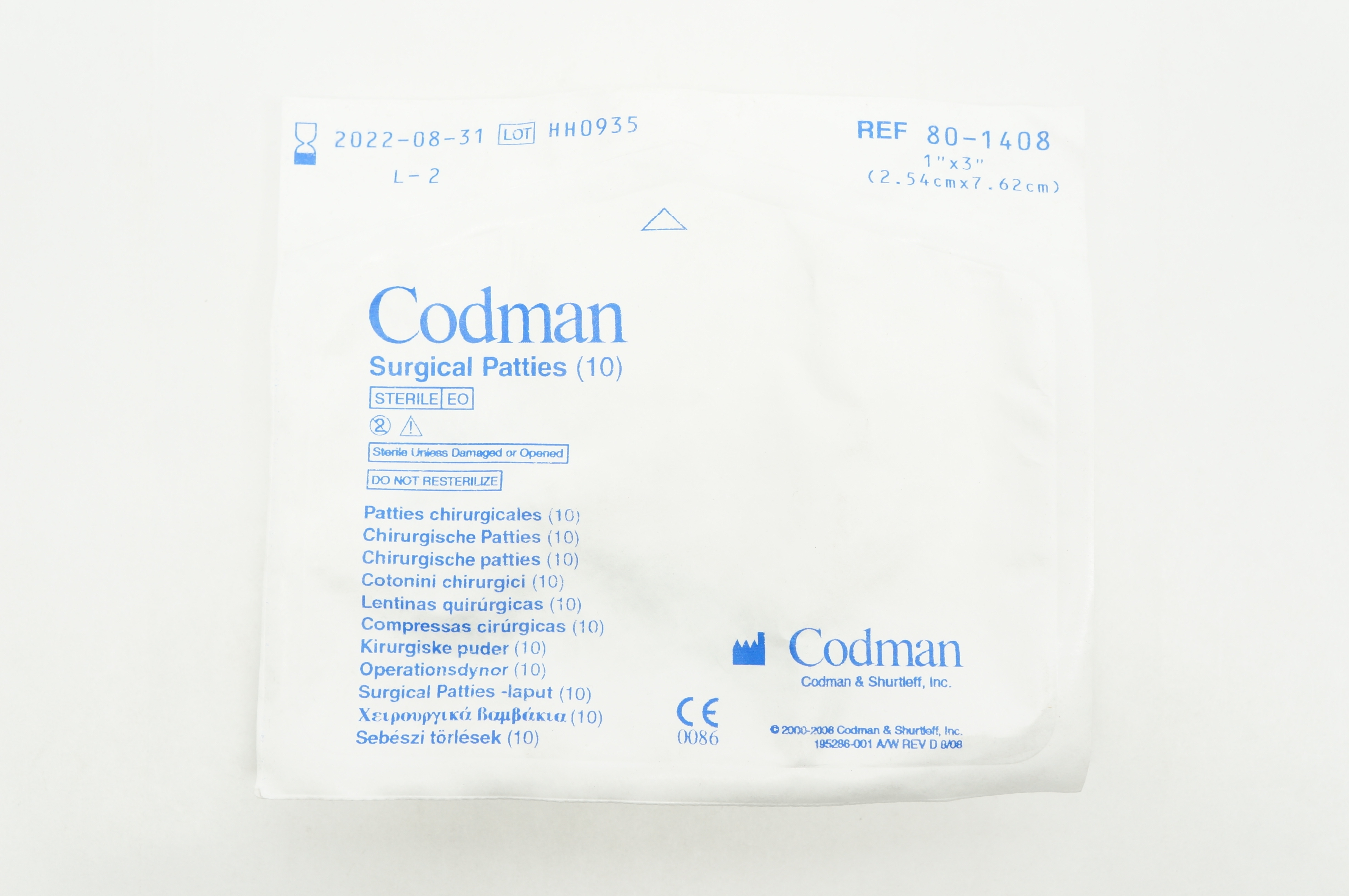 Codman 801408 Surgical Patties 1 inch x 3 inch (x) Pack of 10
