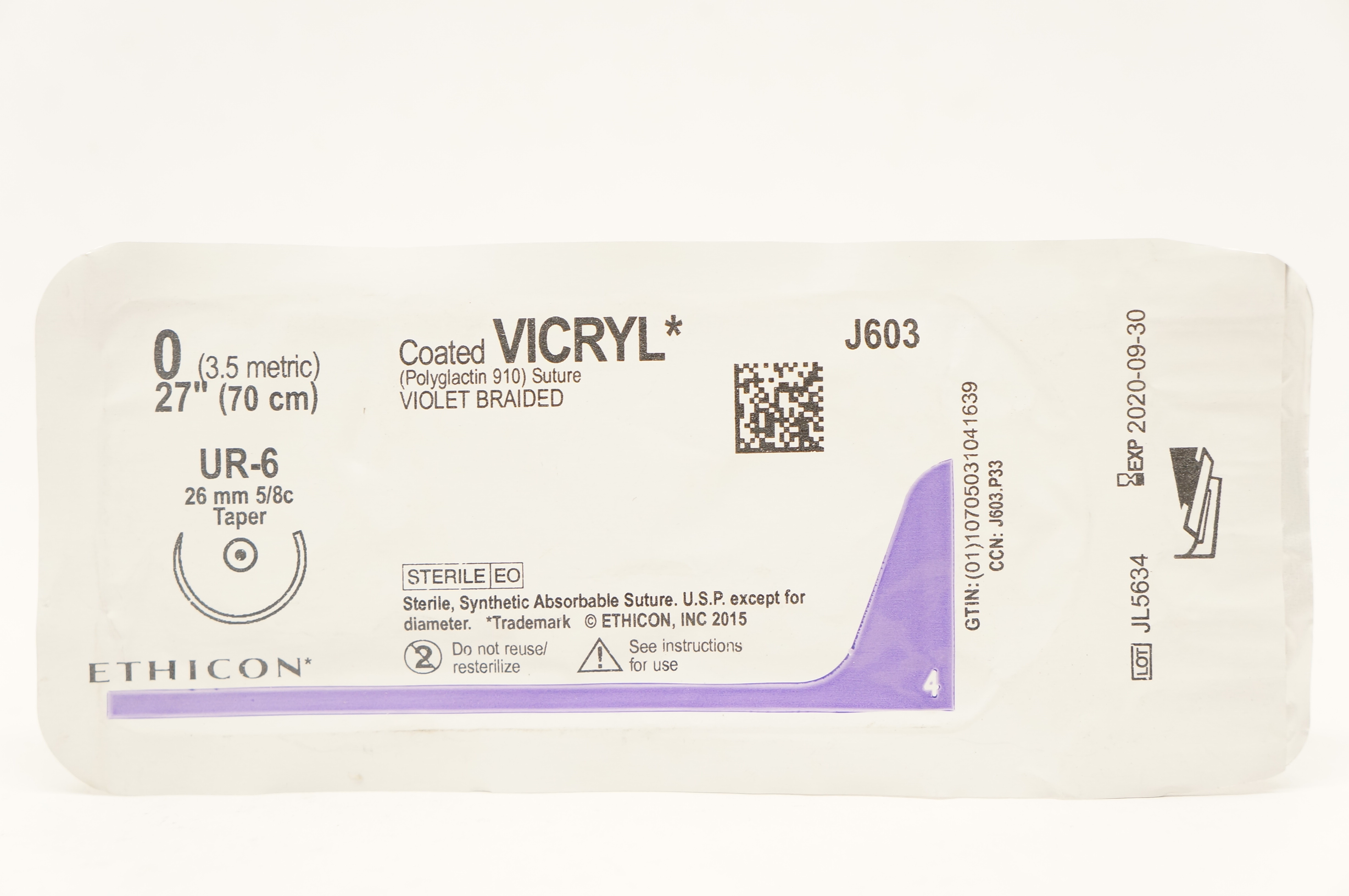 Ethicon J603 0 VICRYL UR-6 26mm 5/8c Taper 27 inch (x)