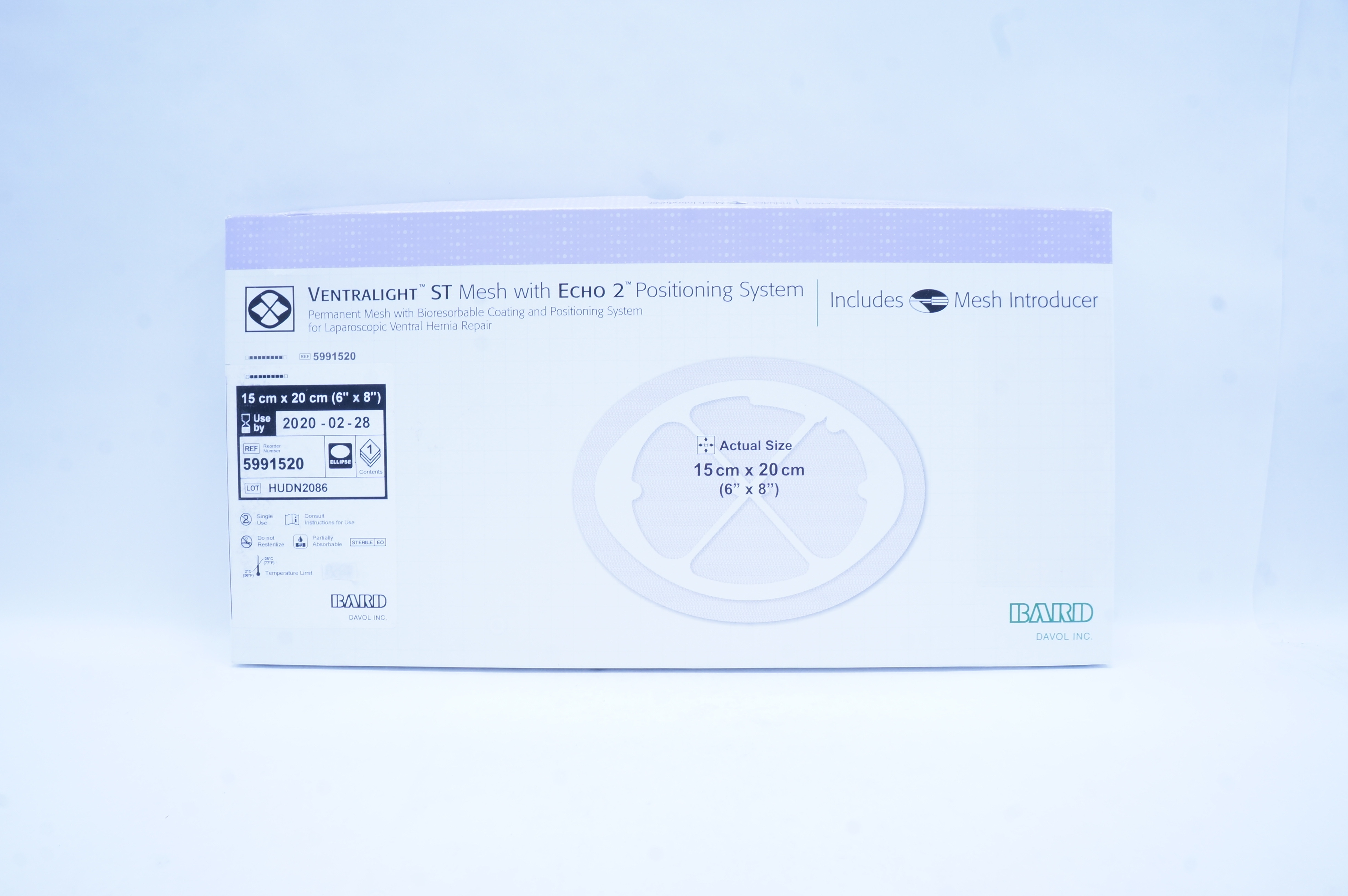 Bard 5991520 Ventralight ST Mesh, Echo2 Positioning System, Ellipse 6in x 8in(x)