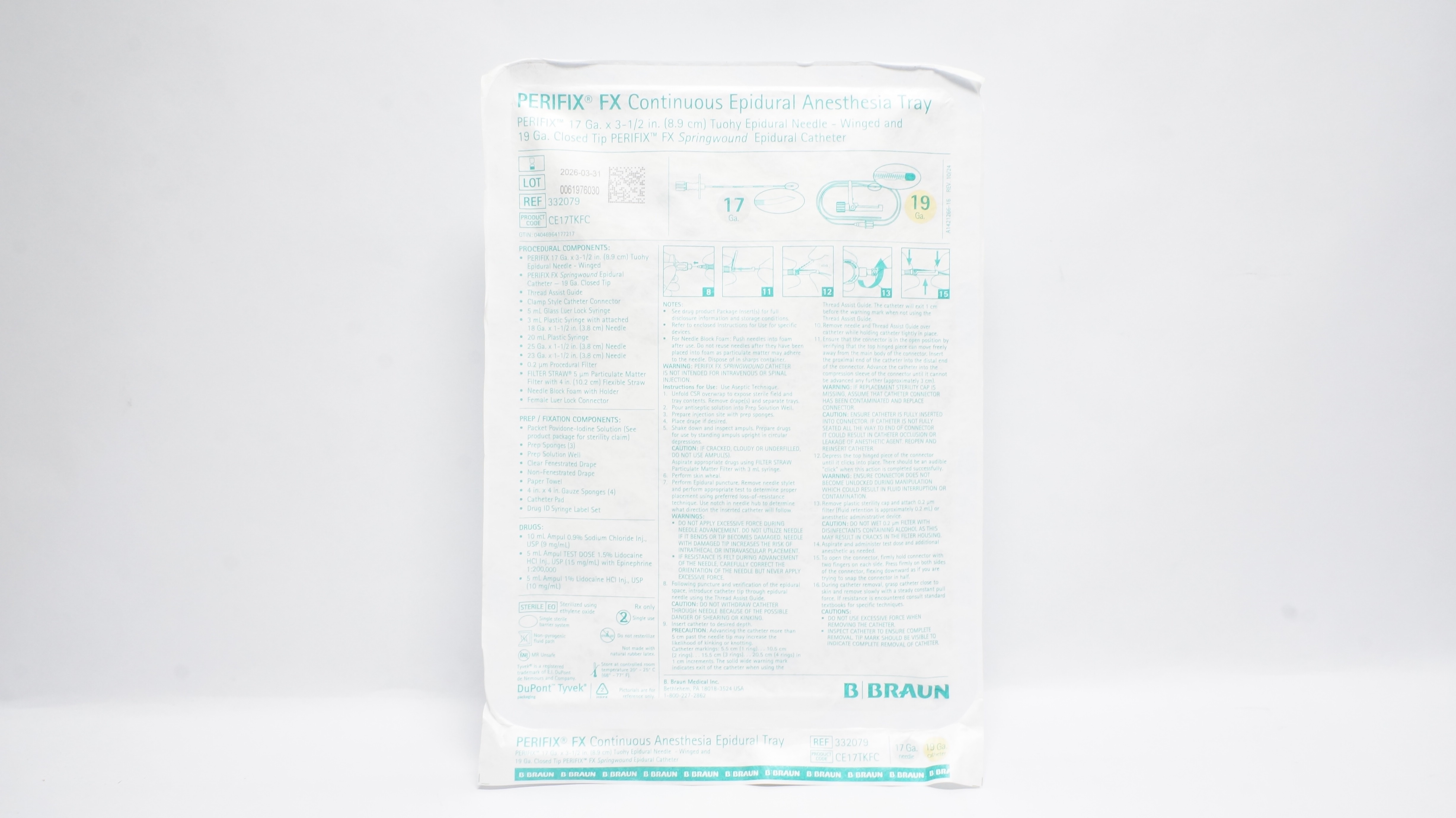 Braun 332079 Perifix FX Continuous Epidural Anesthesia Tray 17Ga x 3-1 ...