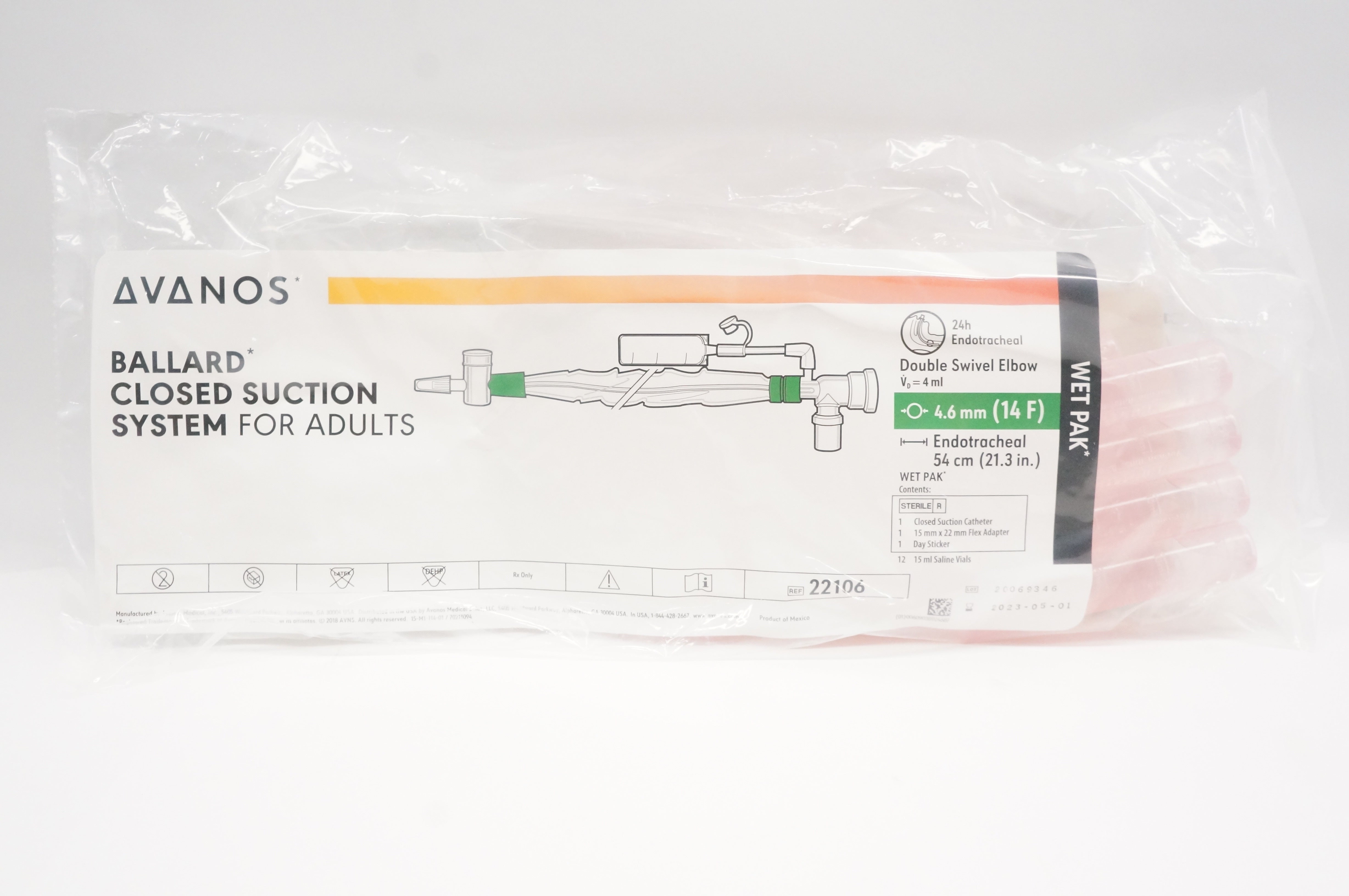 Avanos Medical 22106 Ballard Closed Suction System for Adults 14 F x 21.3 inch