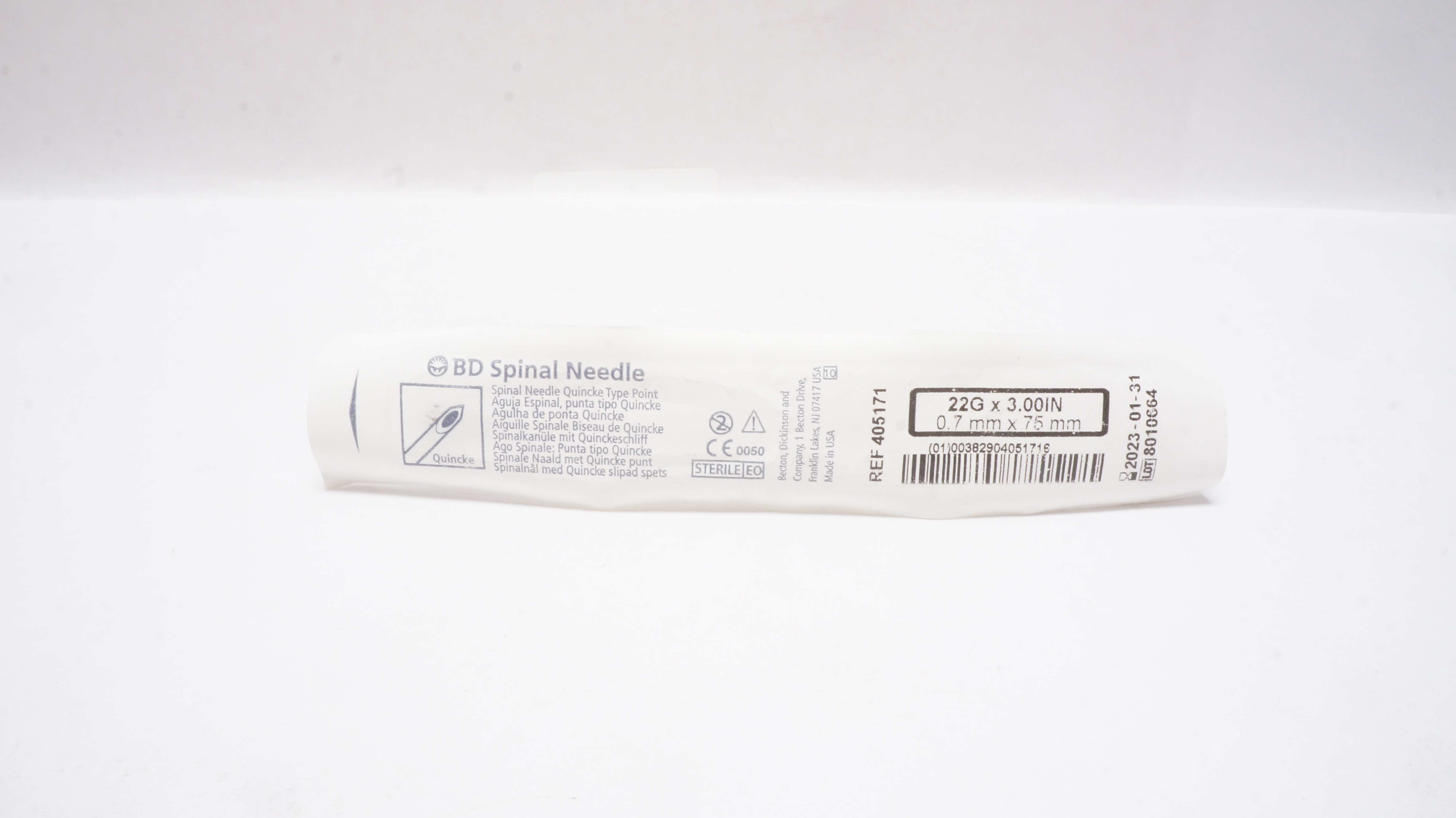 BD 405171 Spinal Needle Quincke Type Point 22Ga x 3In