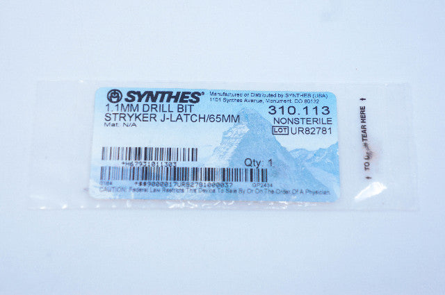 Synthes 310.113 1.1mm Drill Bit Stryker J-Latch/65mm