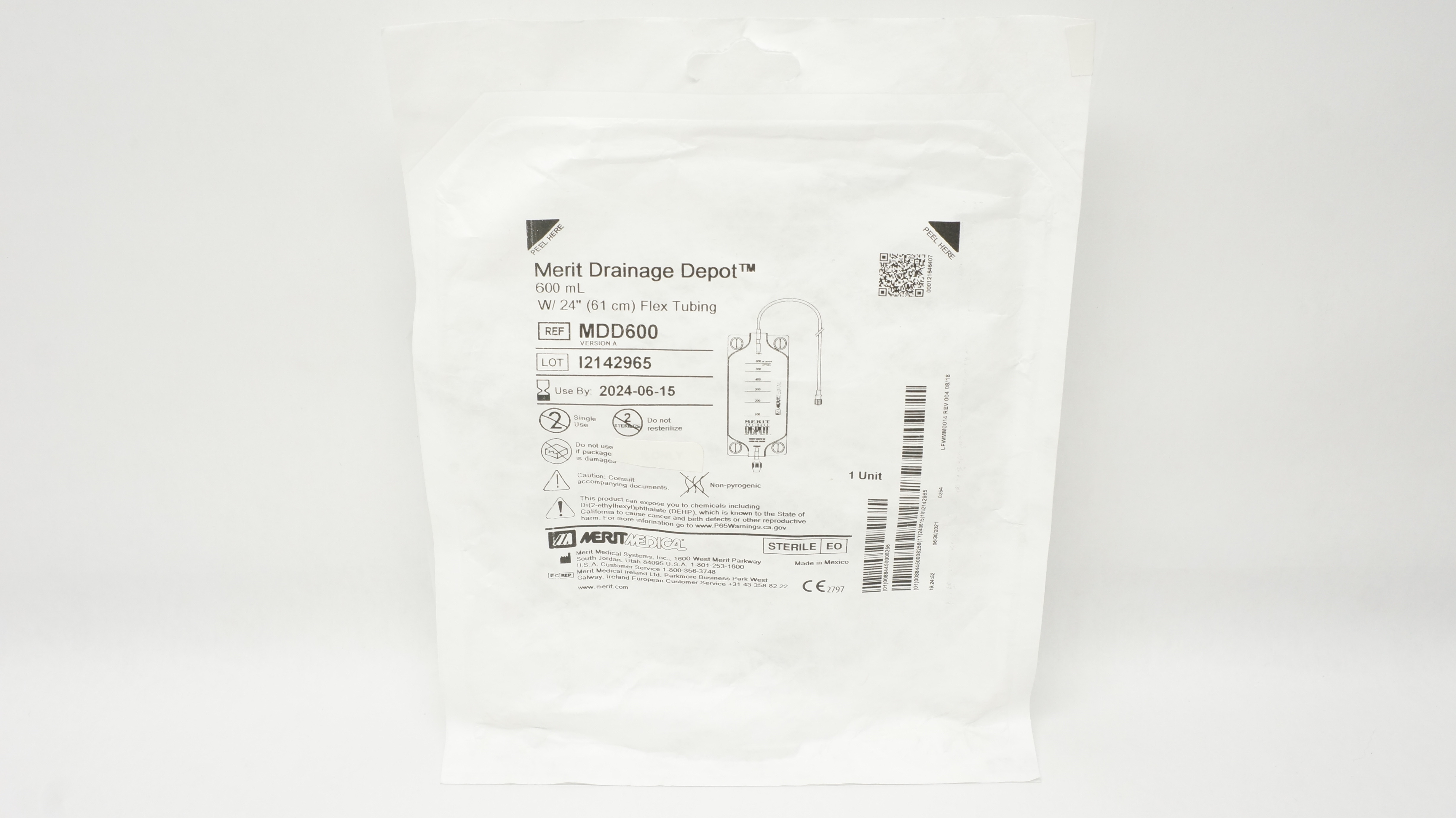 Merit Medical MDD600 Drainage Depot 600mL With 24 inch Flex Tubing