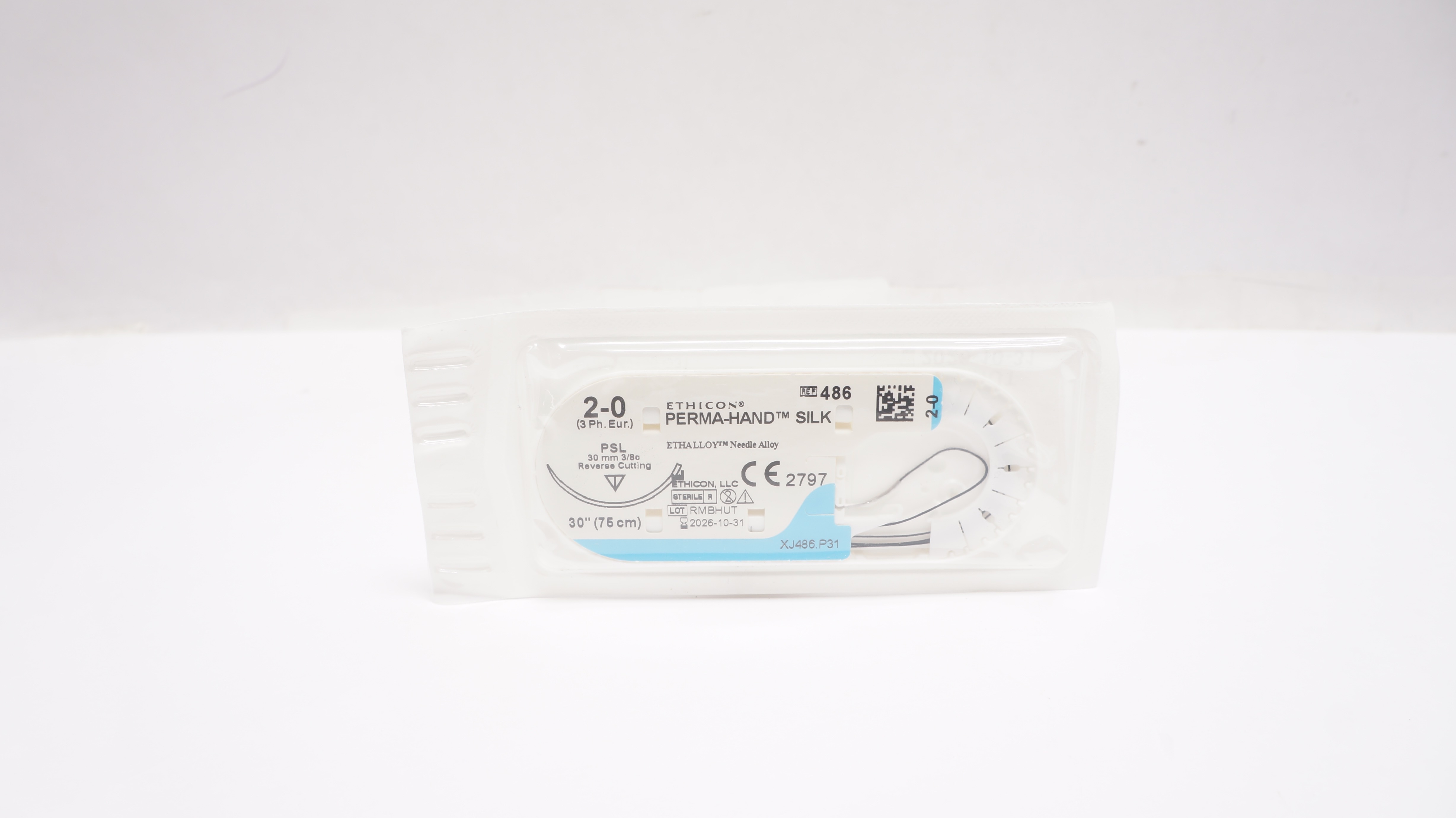 Ethicon 486 2-0 Perma-Hand Silk, PSL, 30mm 3/8c Reverse Cutting, 30inch