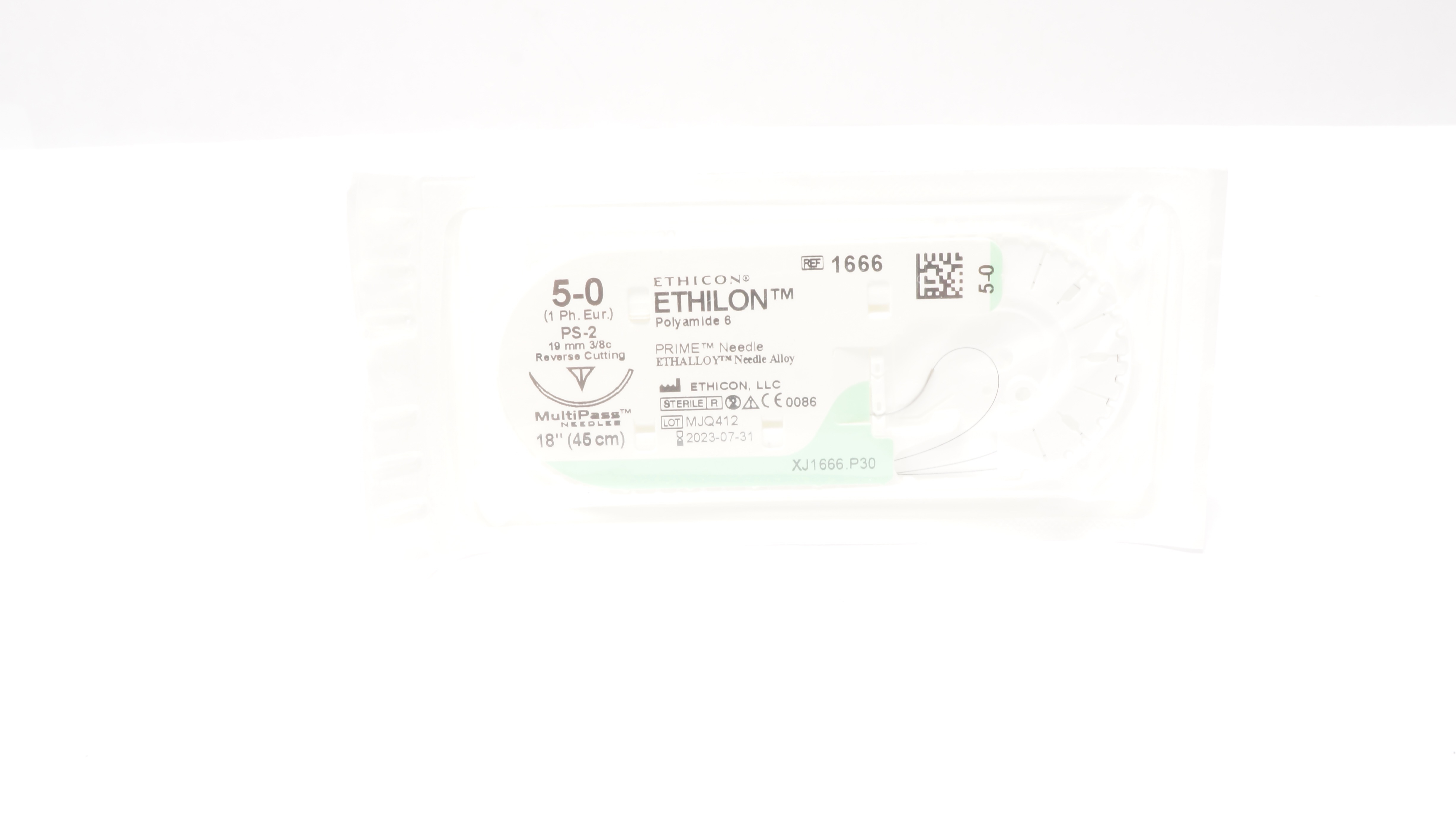 Ethicon 1666 5-0 Ethilon Stre PS-2 19mm 3/8c Reverse Cutting, 18inch