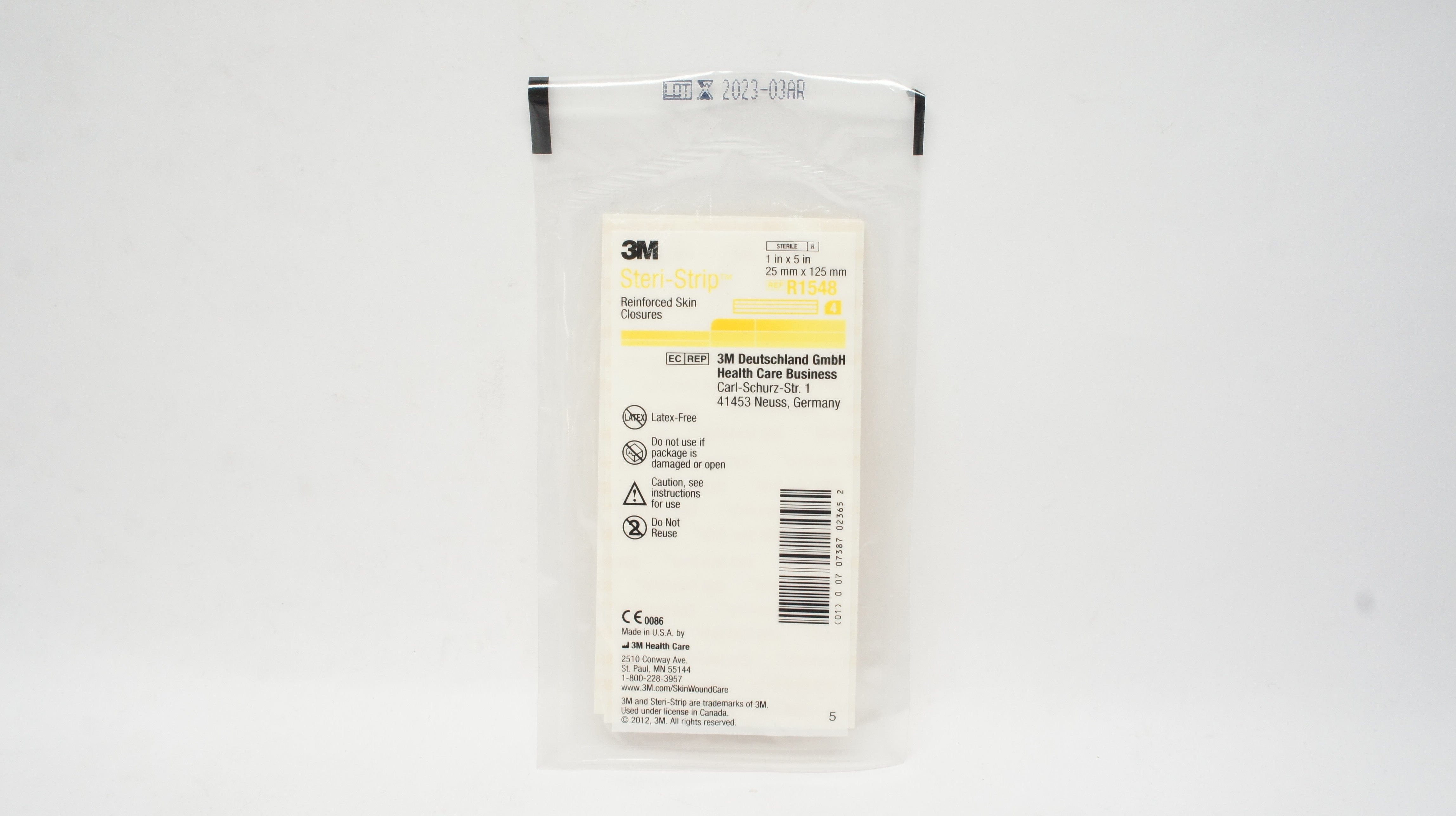 3M R1548 Steri-Strip Reinforced Skin Closures 1inch x 5inch Pack of 4