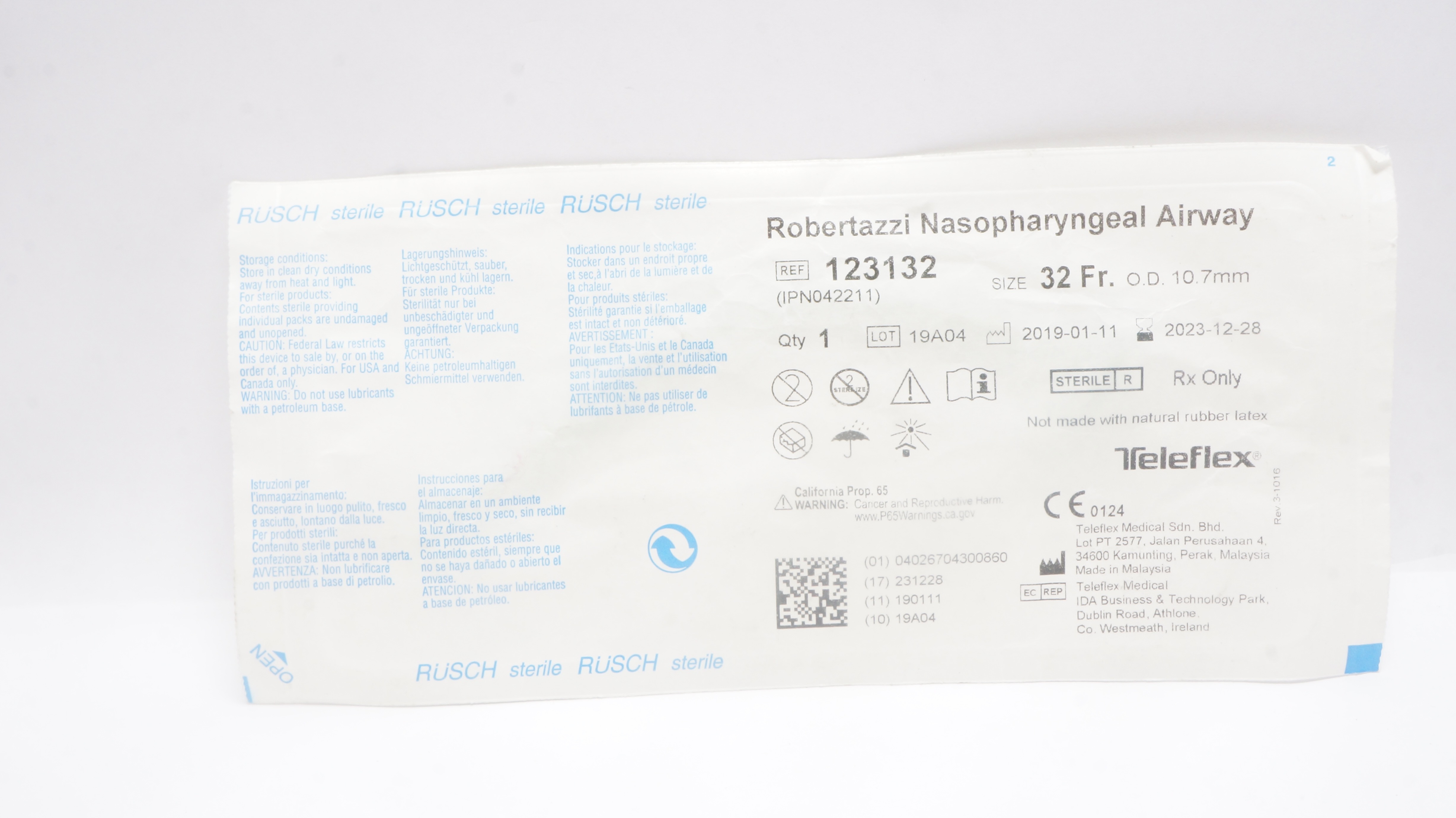 Teleflex 123132 Robertazzi Nasopharyngeal Airway 32Fr. x 10.7mm