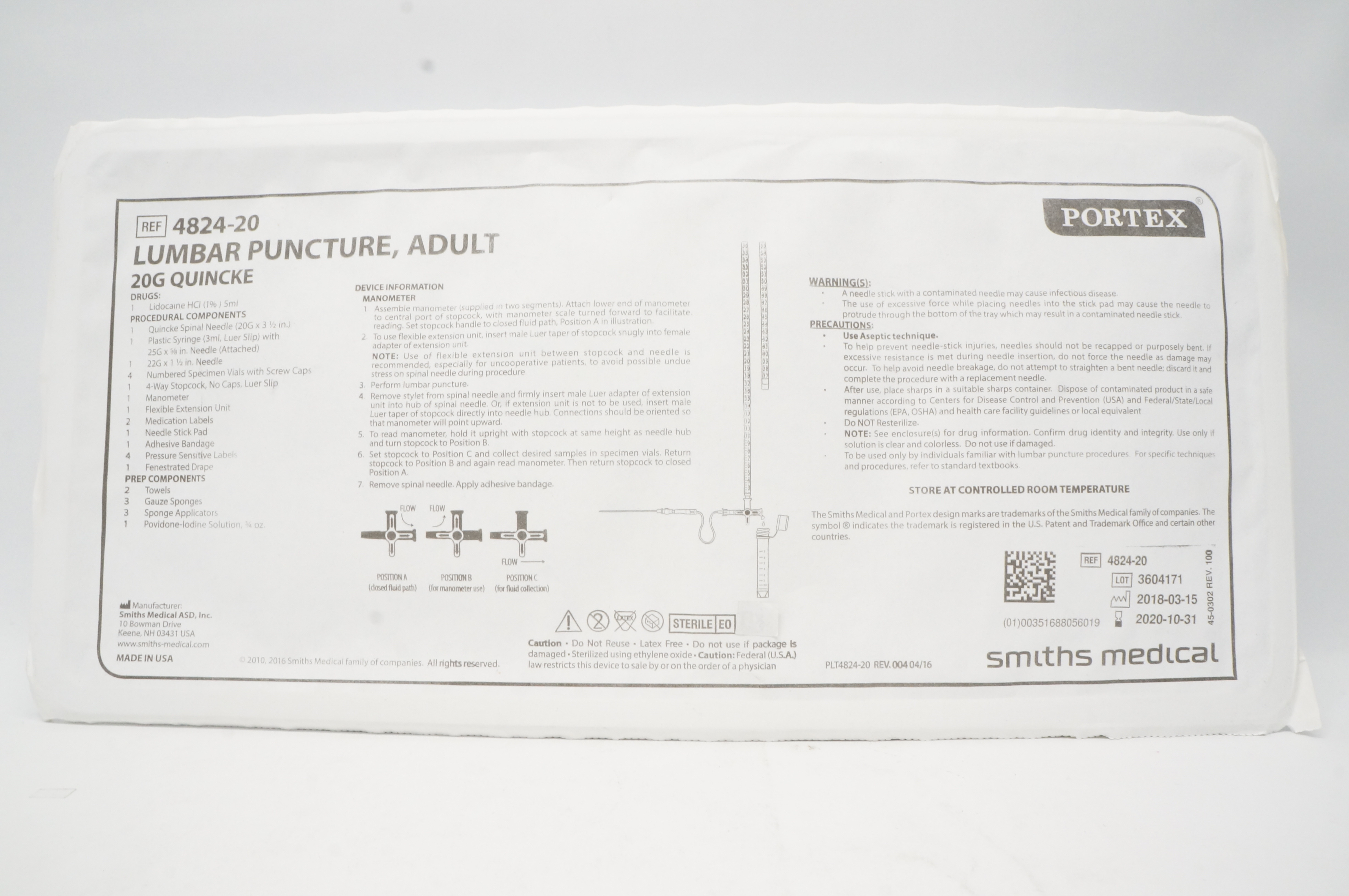Smiths Medical 482420 Portex Lumbar Puncture, Adult 20G Quincke (x)