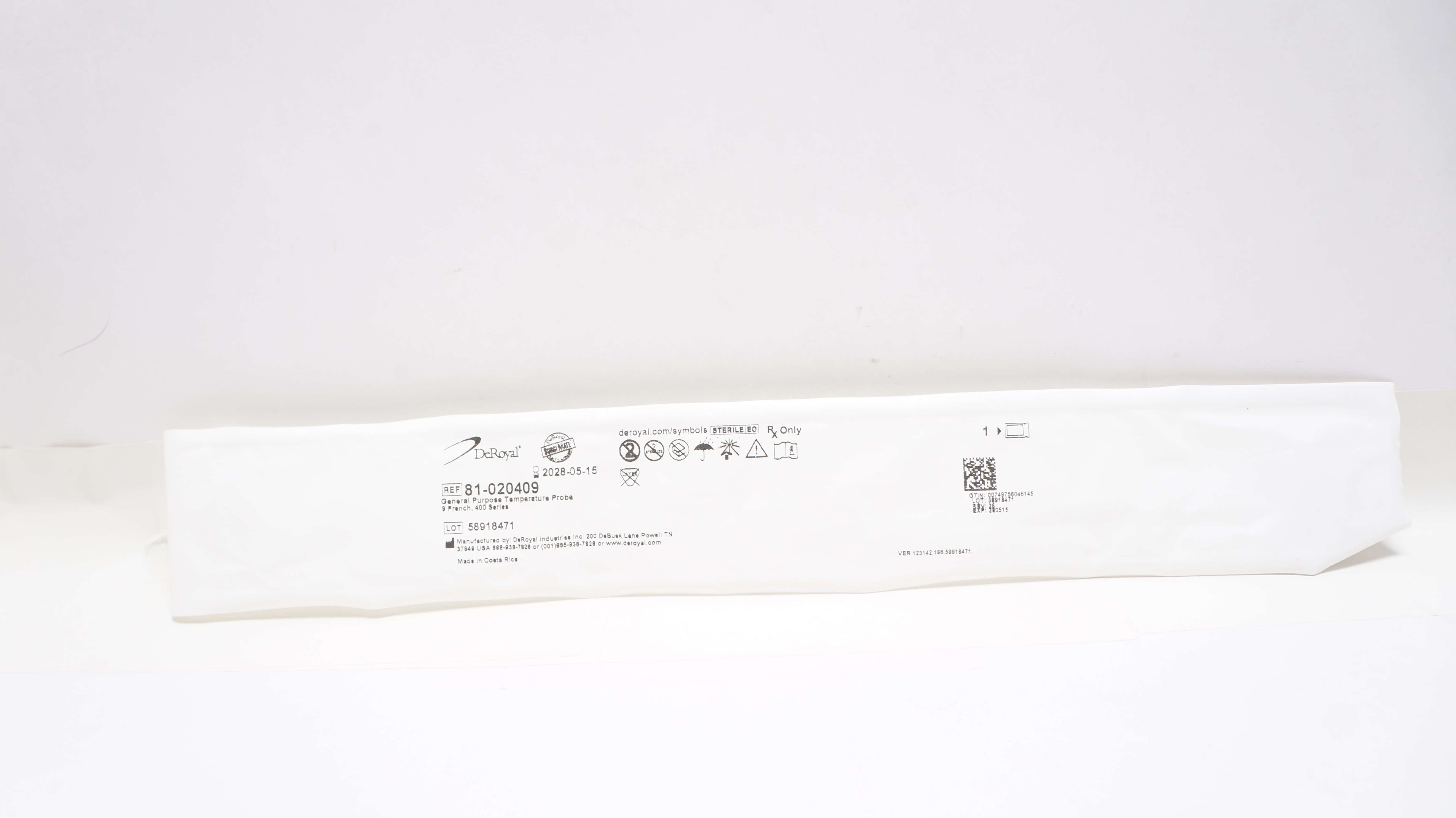 DeRoyal 81-020409 General Purpose Temperature Probe 9Fr, 400 Series