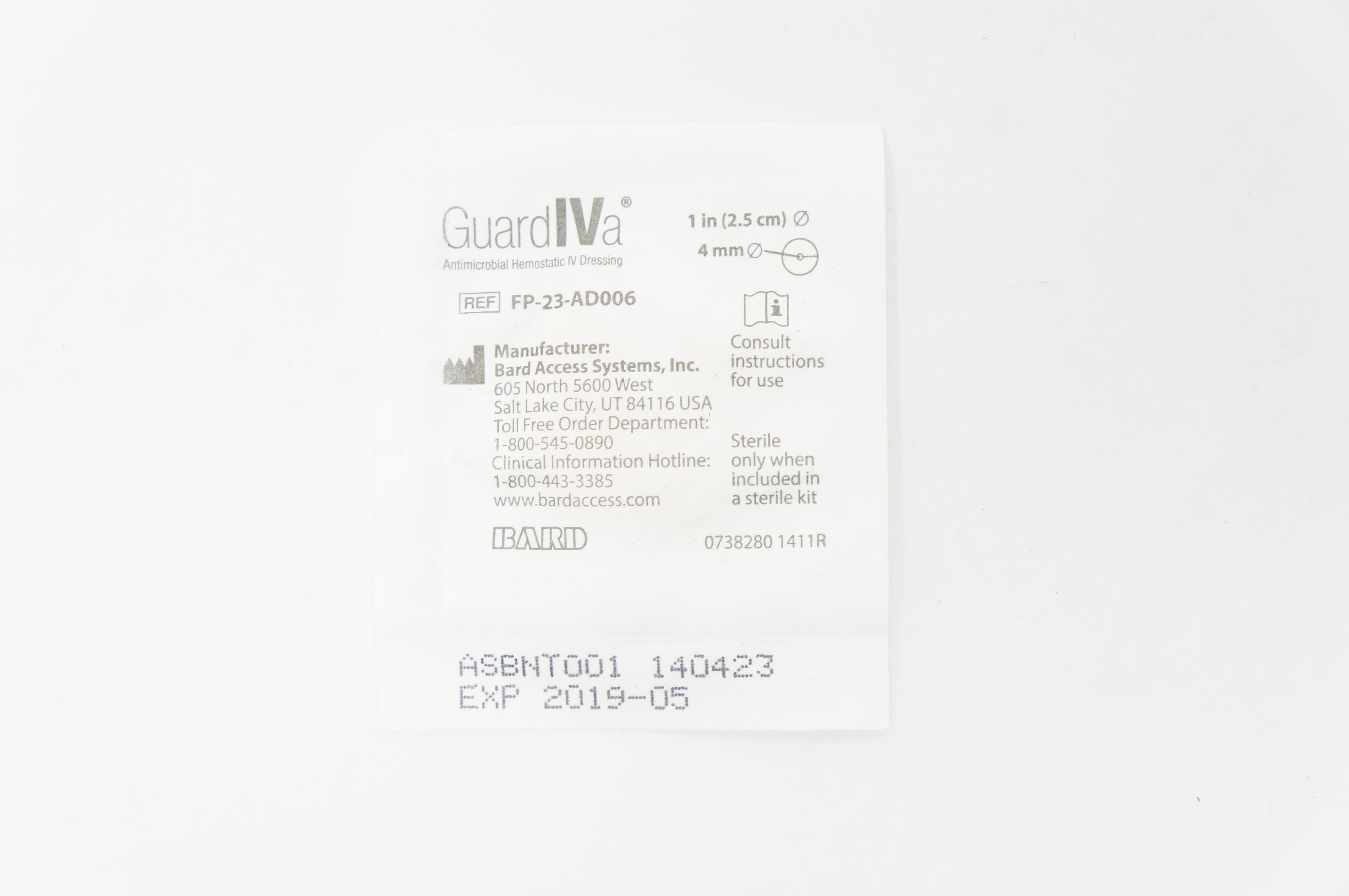 Bard FP-23-AD006 GuardIVa Hemostatic IV Dressing 1inch x 4mm (x)