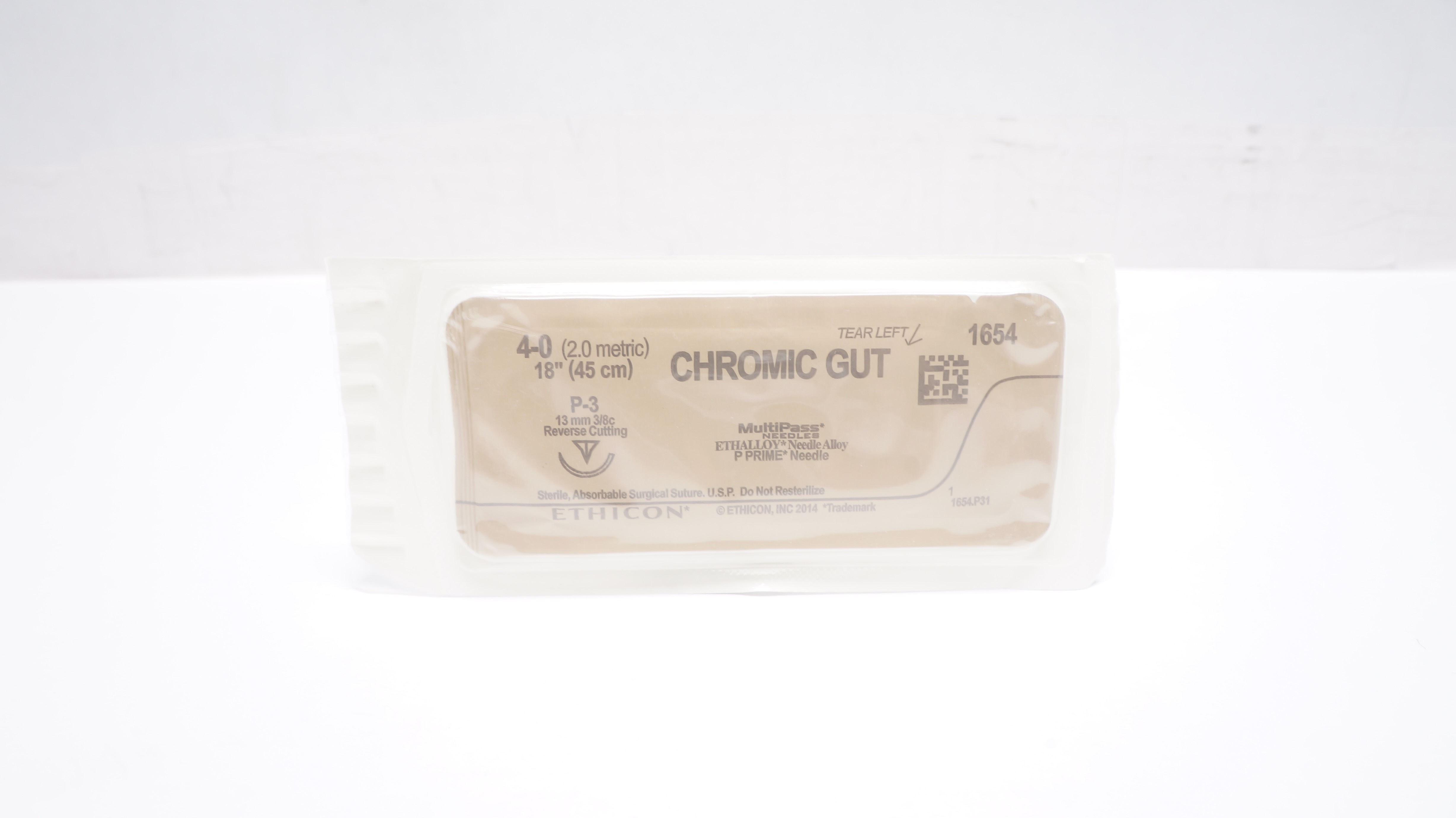 Ethicon 1654 4-0 CHROMIC GUT Stre P-3 13mm 3/8 Reverse Cutting, 18inch (x)