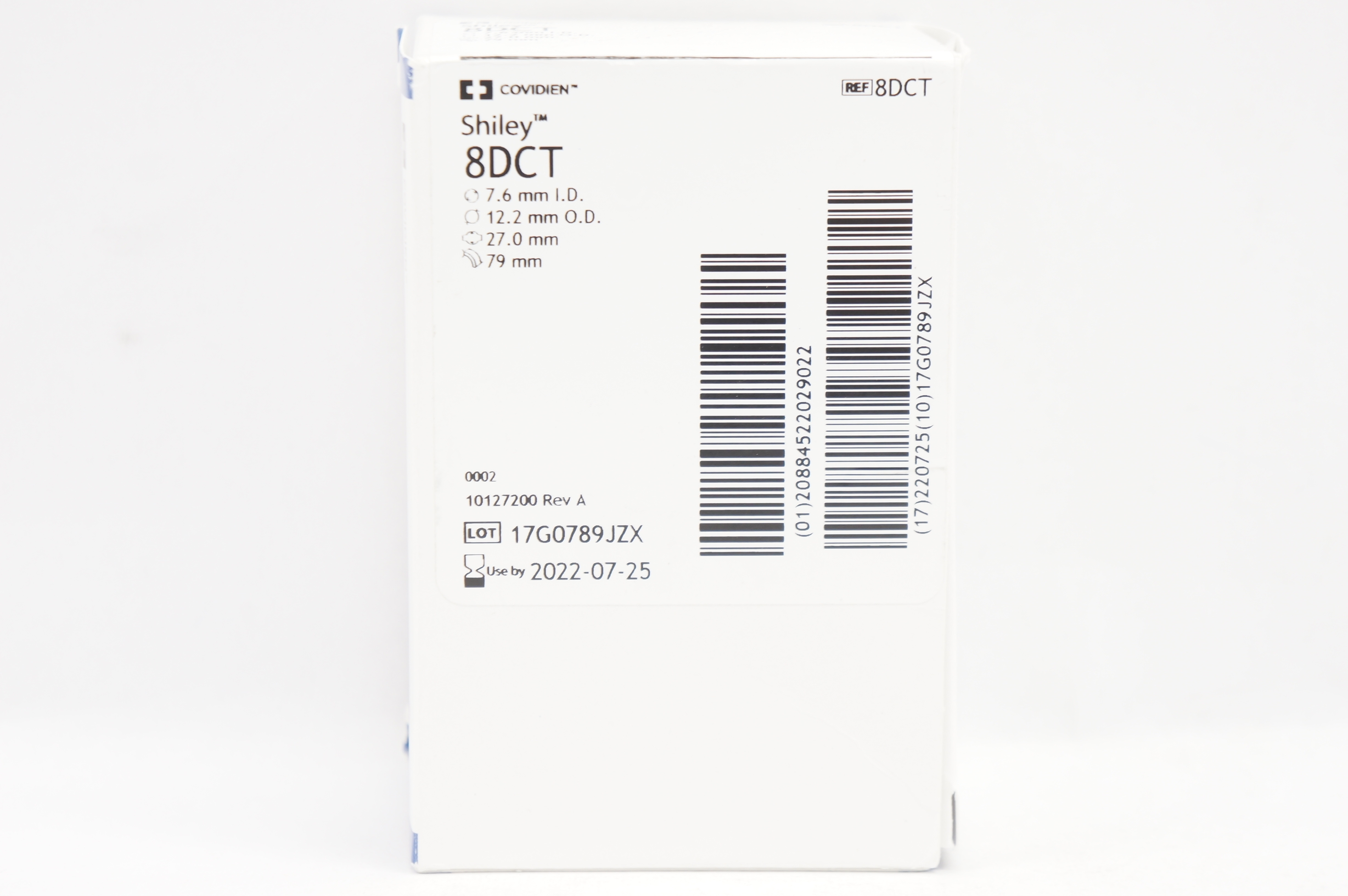 Covidien 8DCT Shiley Tracheostomy Tube Cuffed 7.6mm x 12.2mm x 27.0mm x 79mm