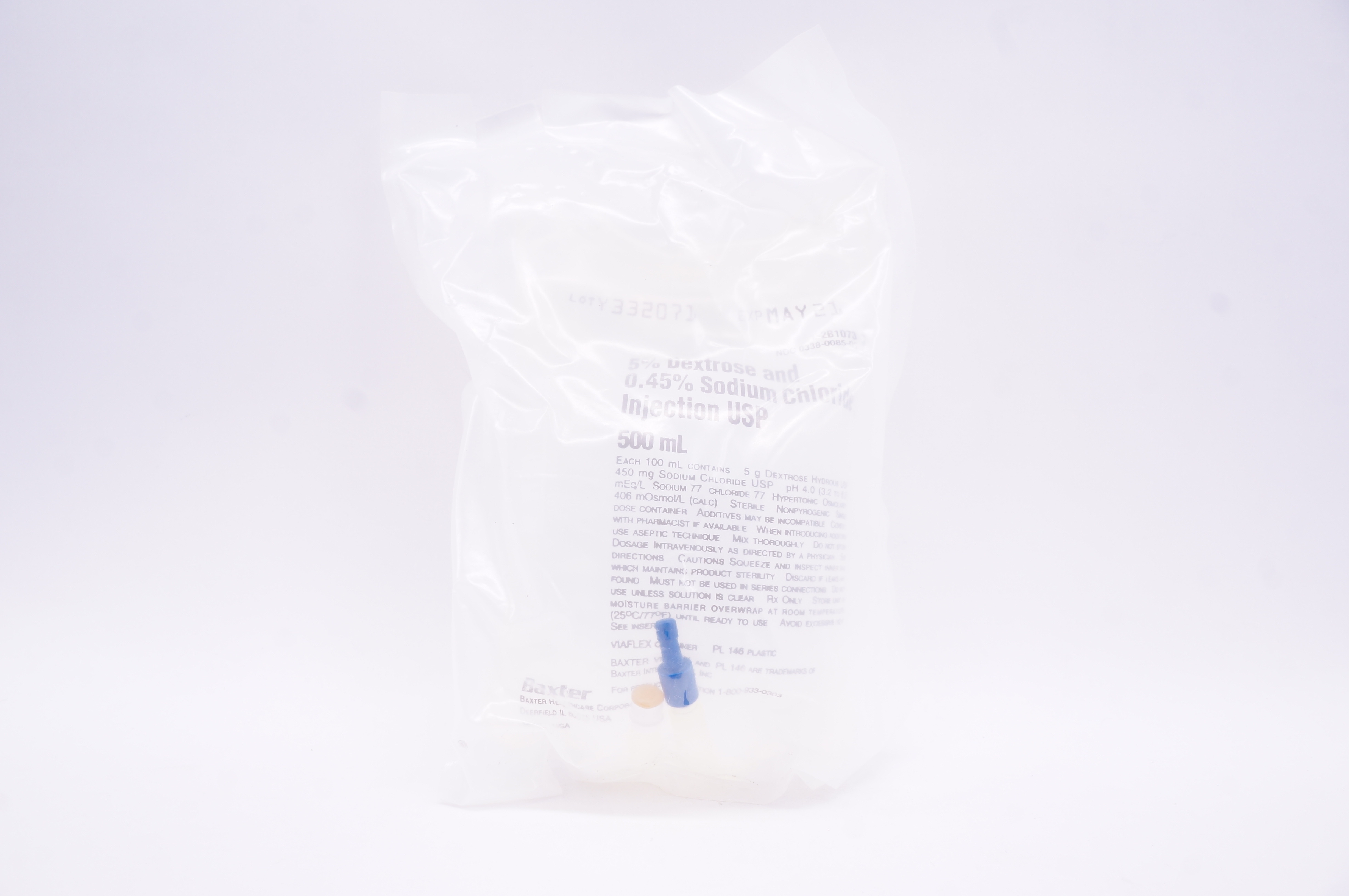 Baxter 2B1073 5% Dextrose and 0.45% Sodium Chloride Injection USP 500 ml