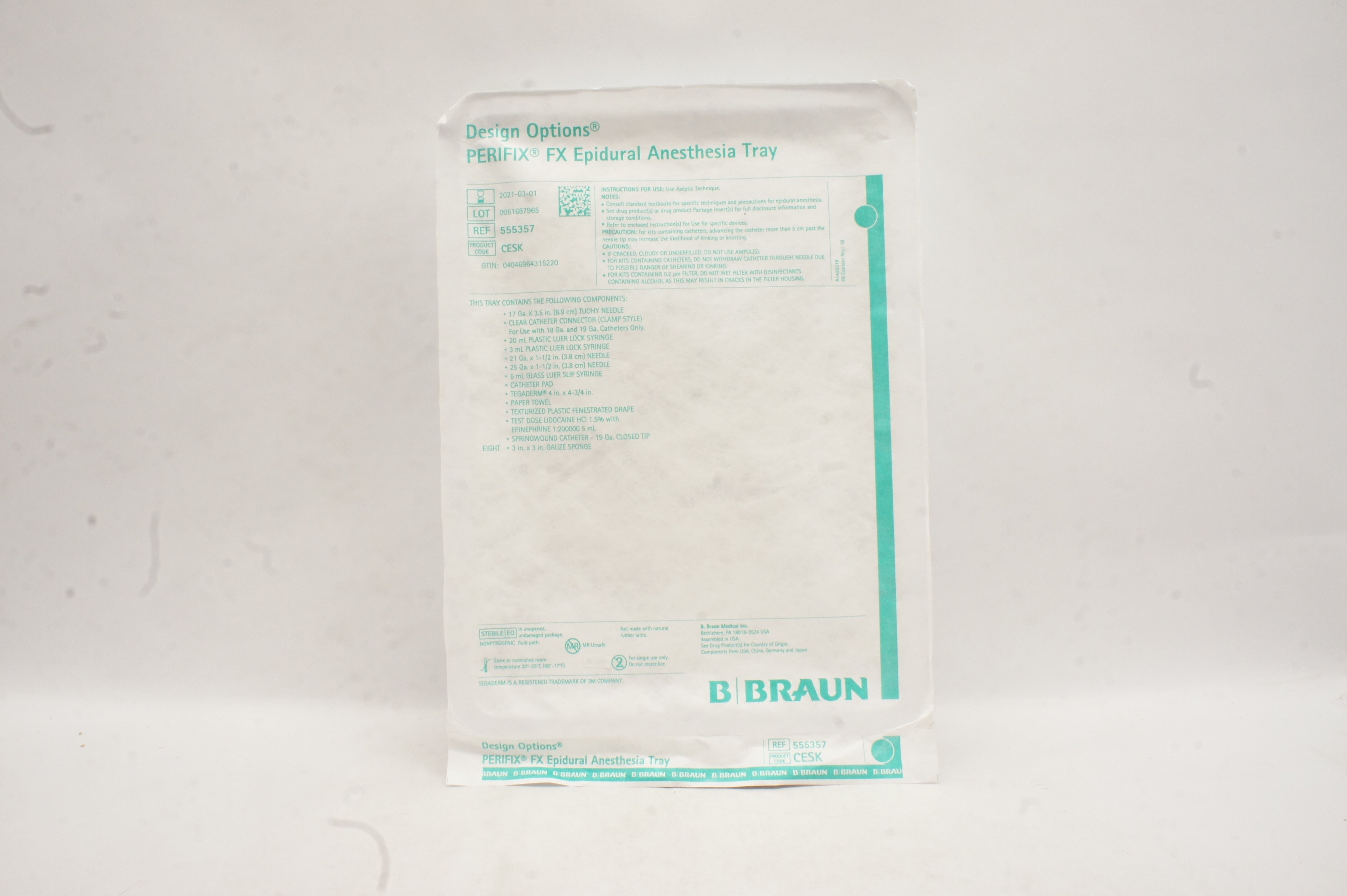 B. Braun 555357 Design Options Perifix FX Epidural Anesthesia Tray (x)
