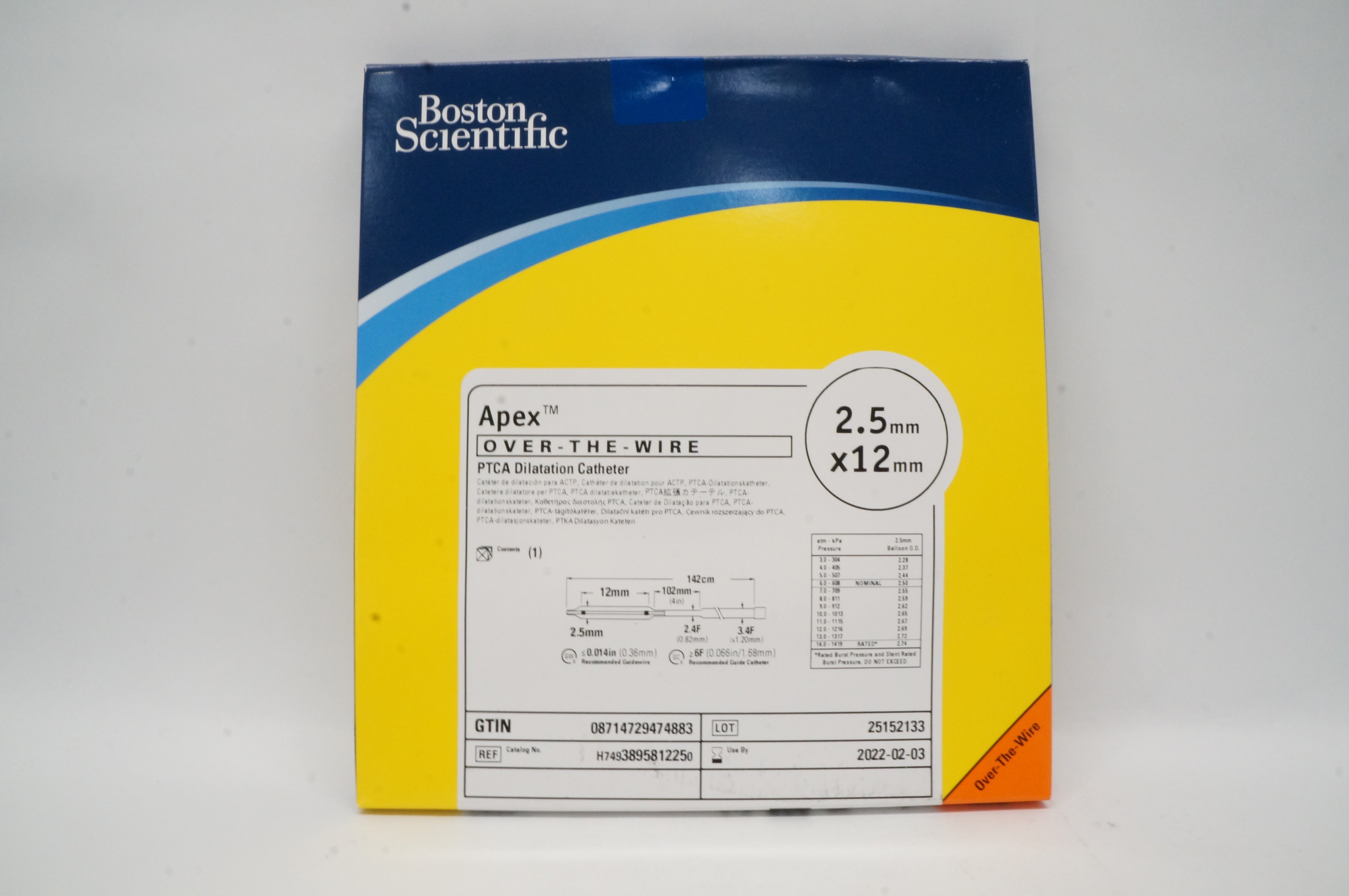 Boston Scientific 389581225 Apex Over-The-Wire PTCA Dilatation Cath 2.5 x 12mm