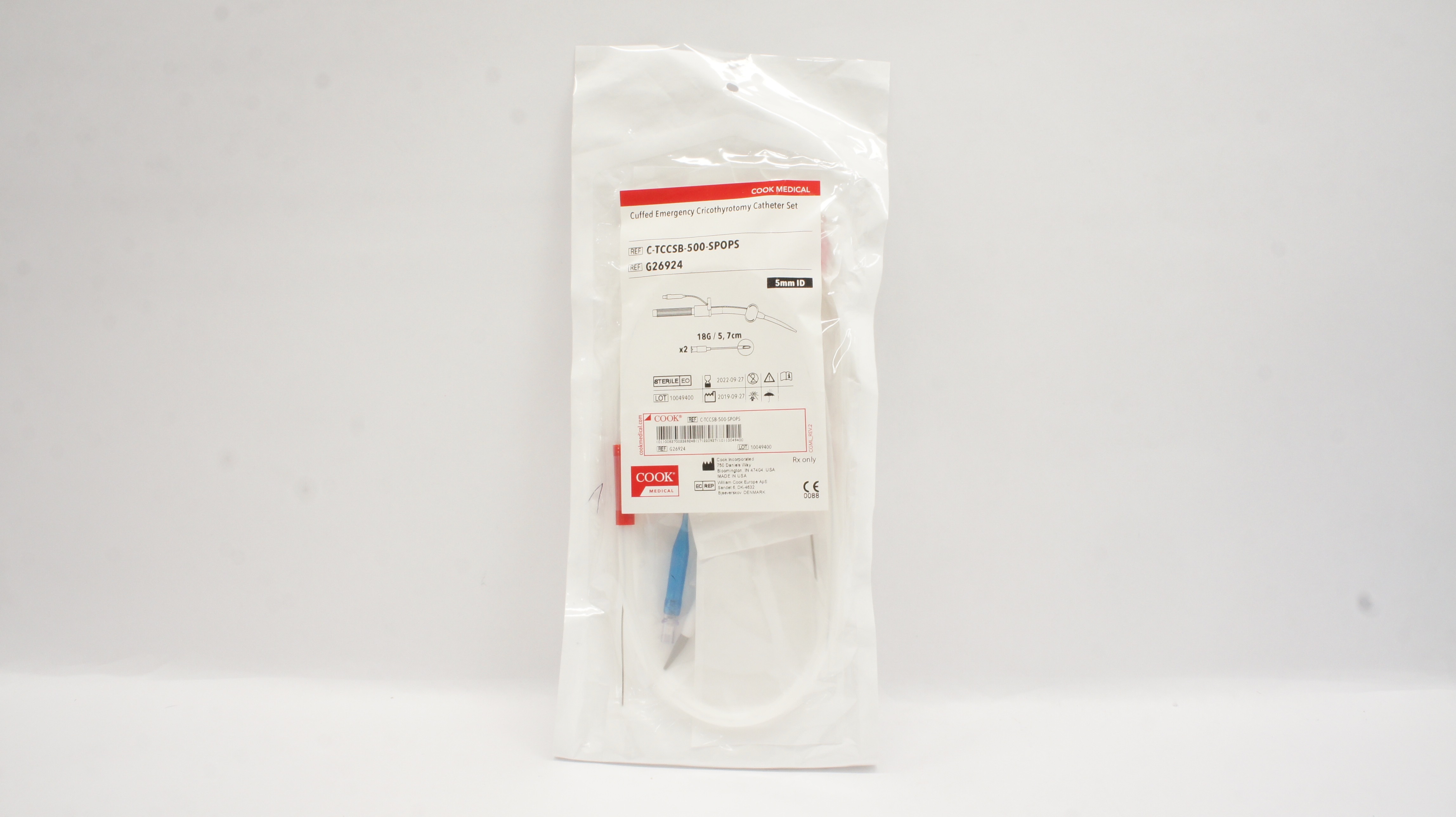 Cook Medical G26924 Cuffed Emergency Cricothyrotomy Cath. Set 5mm ID x 18G (x)