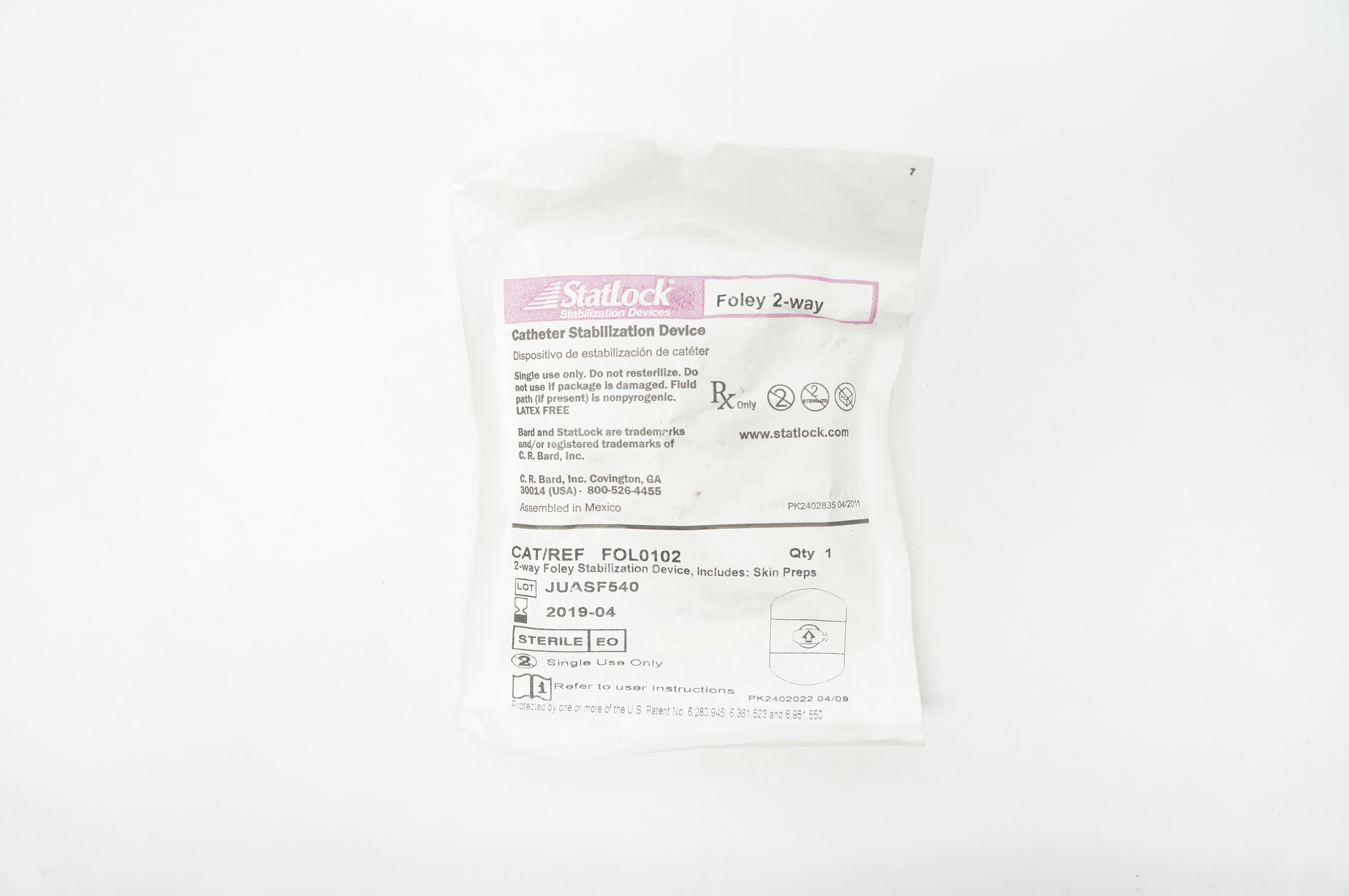 Bard FOL0102 StatLock Foley 2-Way Cath. Stabilization Device (x)