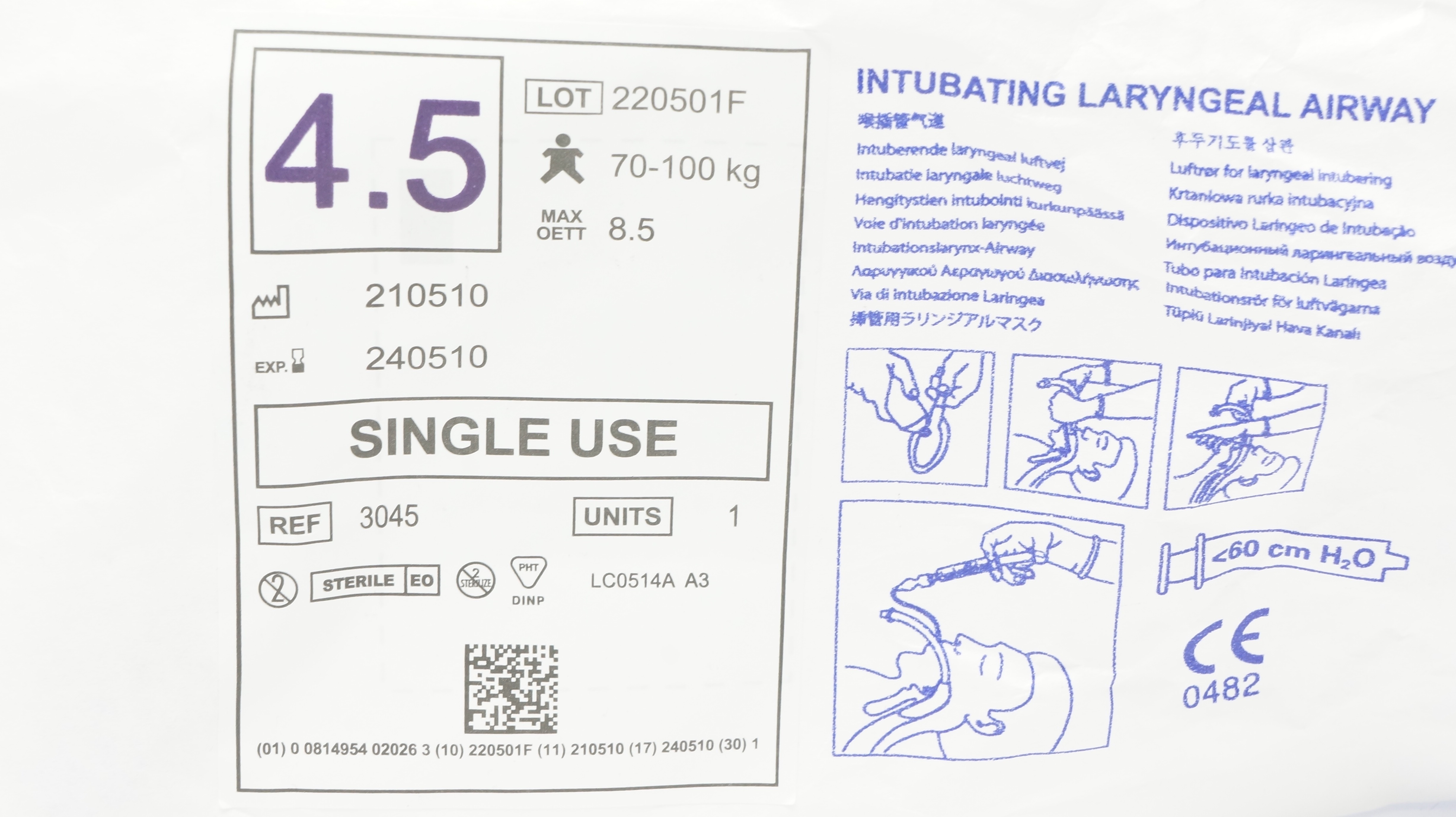 CookGas 3045 air-Q Disposable Intubating Laryngeal Airway Size 4.5, 70-100kg (x)