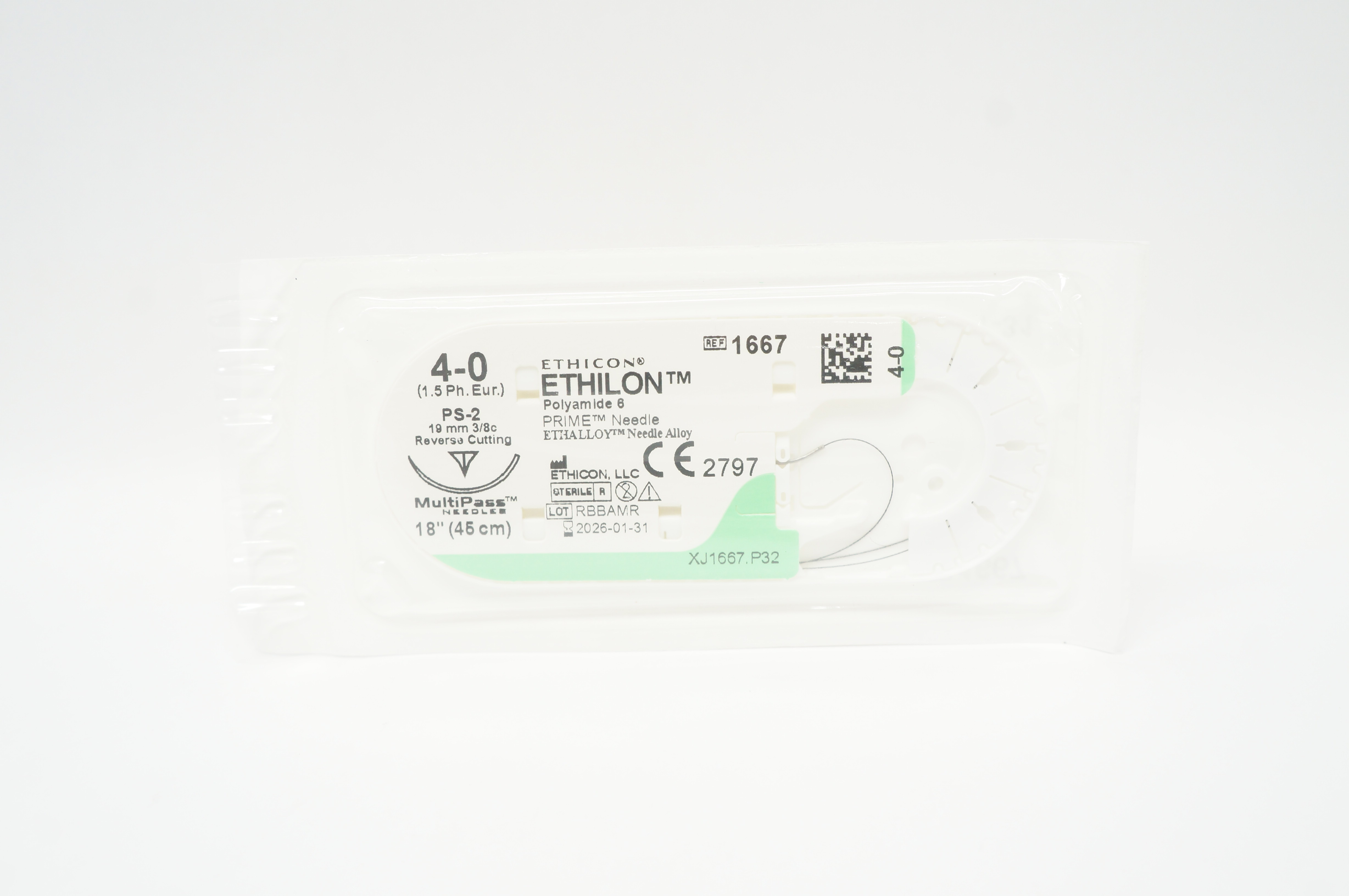 Ethicon 1667 4-0 Ethilon PS-2 19mm 3/8c Reverse Cutting 18inch