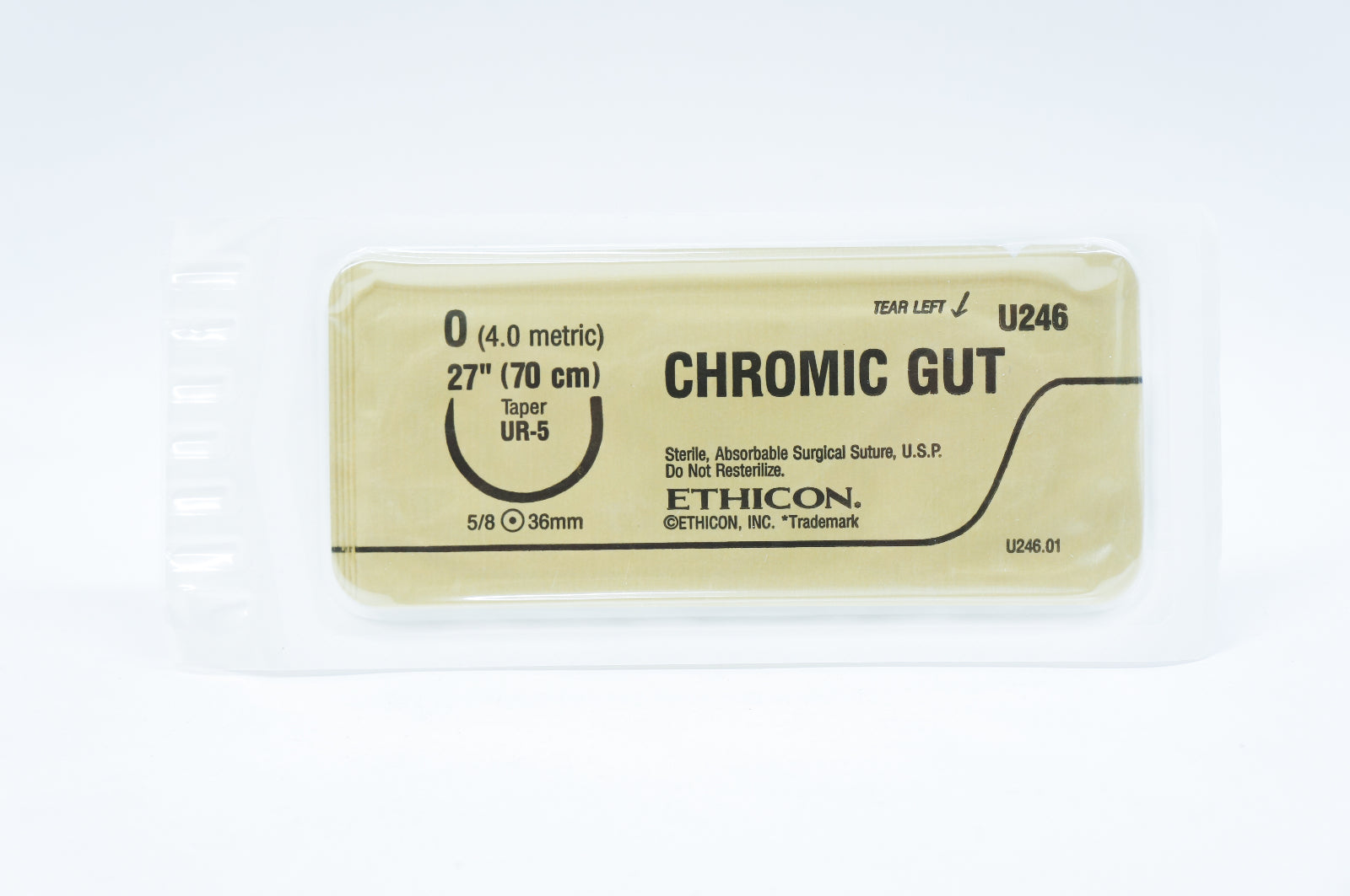 Ethicon U246 0 CHROMIC GUT, UR-5, 5/8 36mm, 27inch (x) - Lot of 36