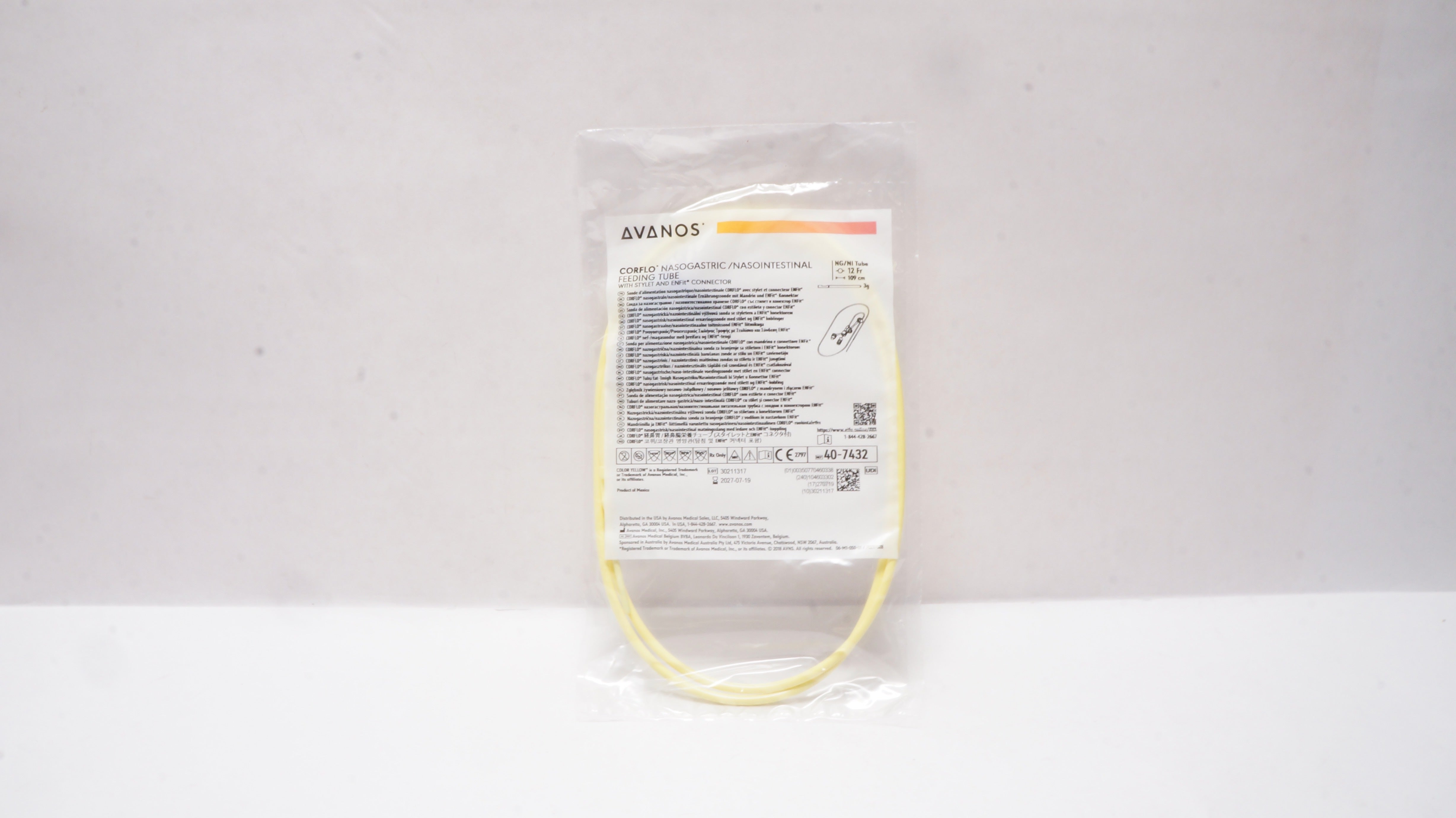 Avanos 40-7432 Corflo Nasogastric/Nasointestinal Feeding Tube 12Fr x 109cm