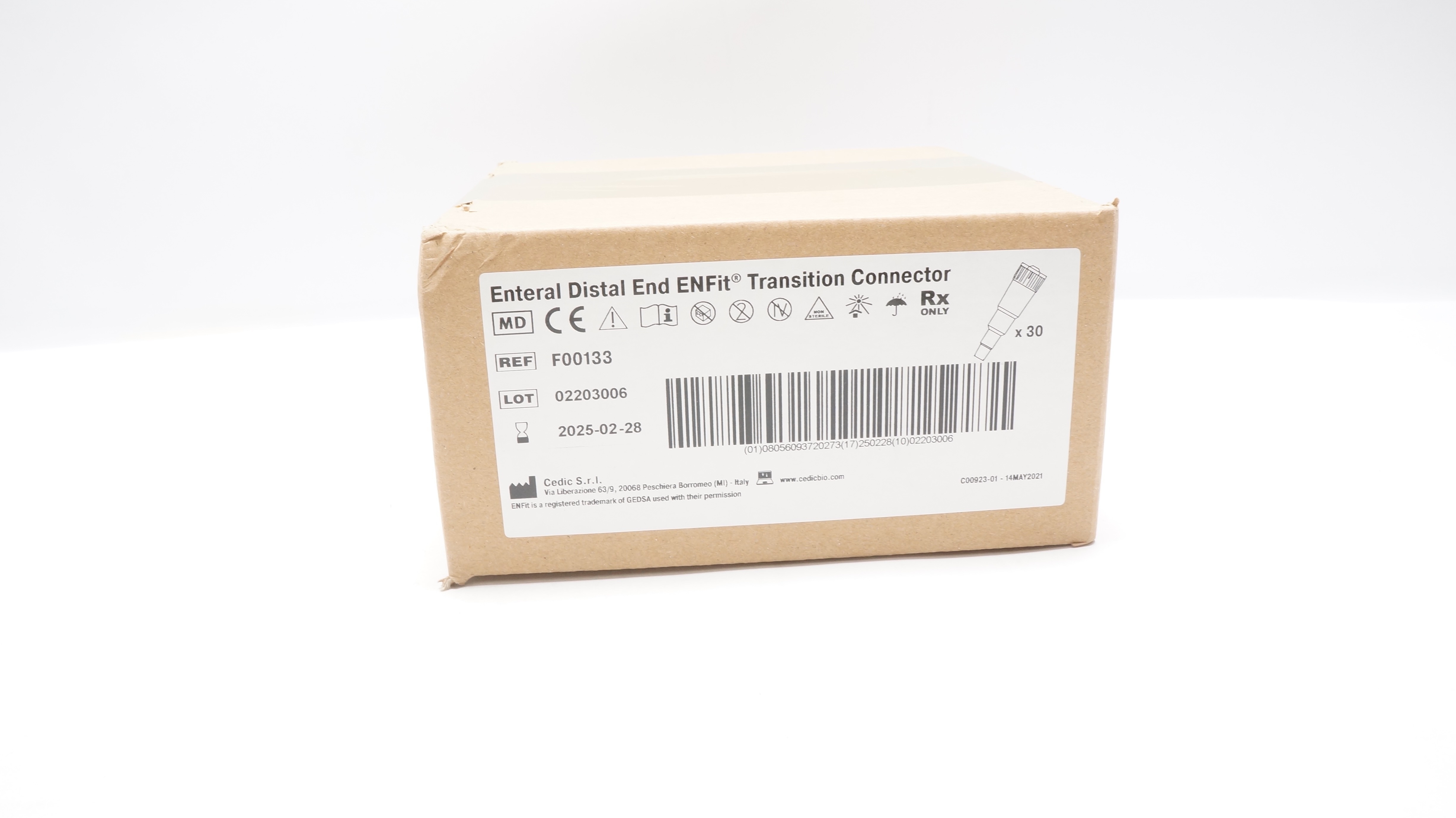 Cedic F00133 Enteral Distal End ENFit Transition Connector - Box of 30