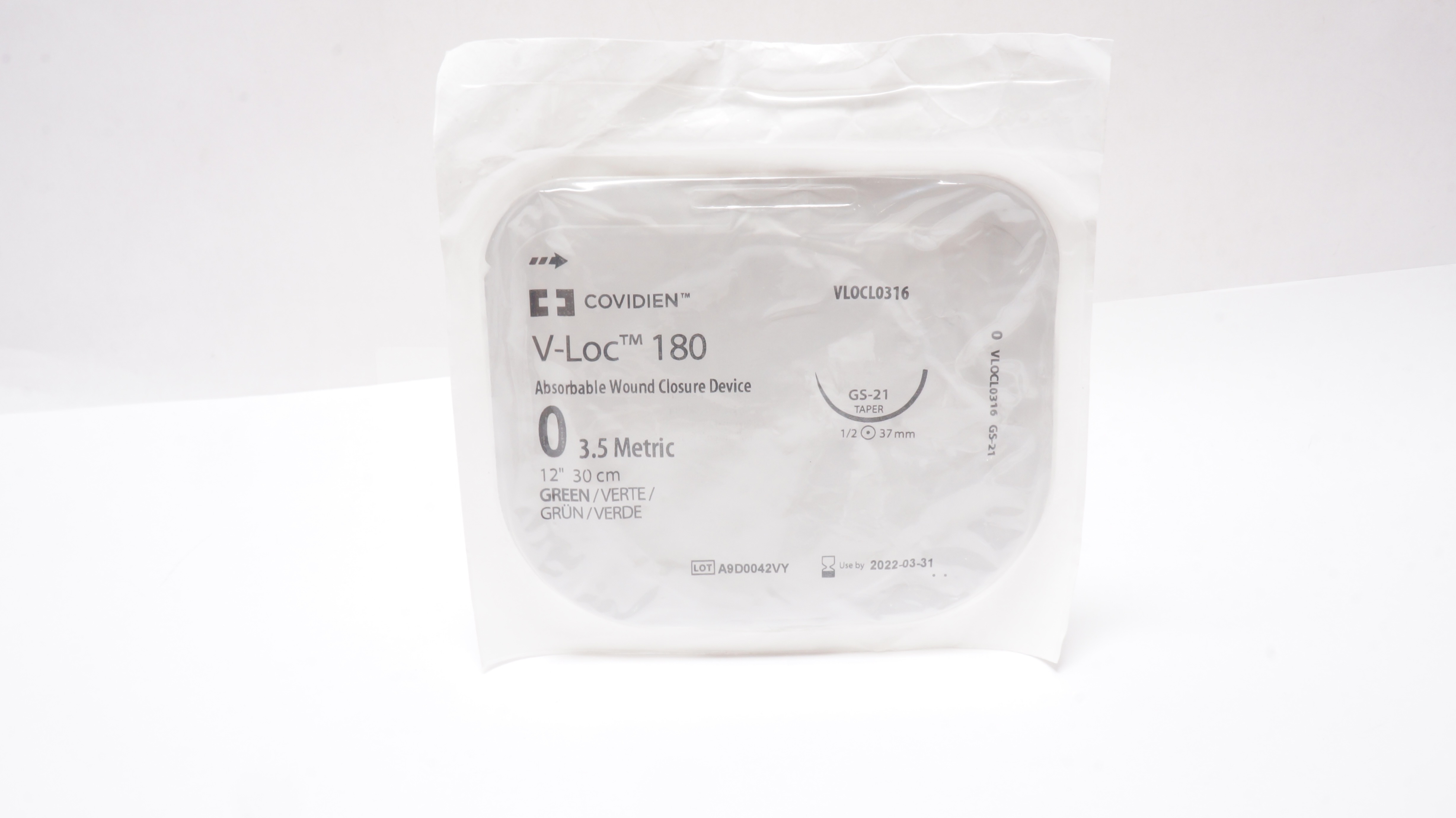 Covidien VLOCL0316 0 V-Loc, GS-21 Taper, 1/2c 37mm, 12inch (x)