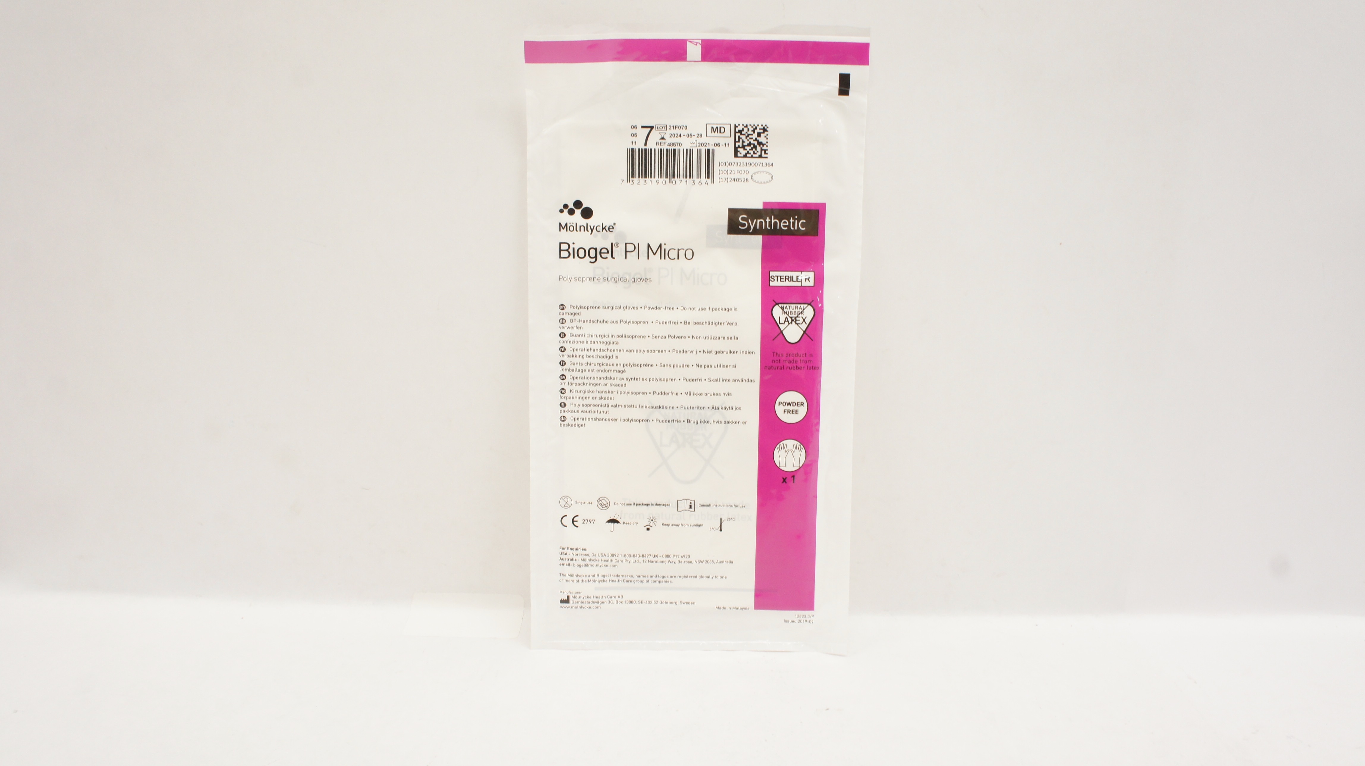 Molnlycke Healthcare 48570 Biogel PI Micro Polyisoprene Surgical Gloves Size 7