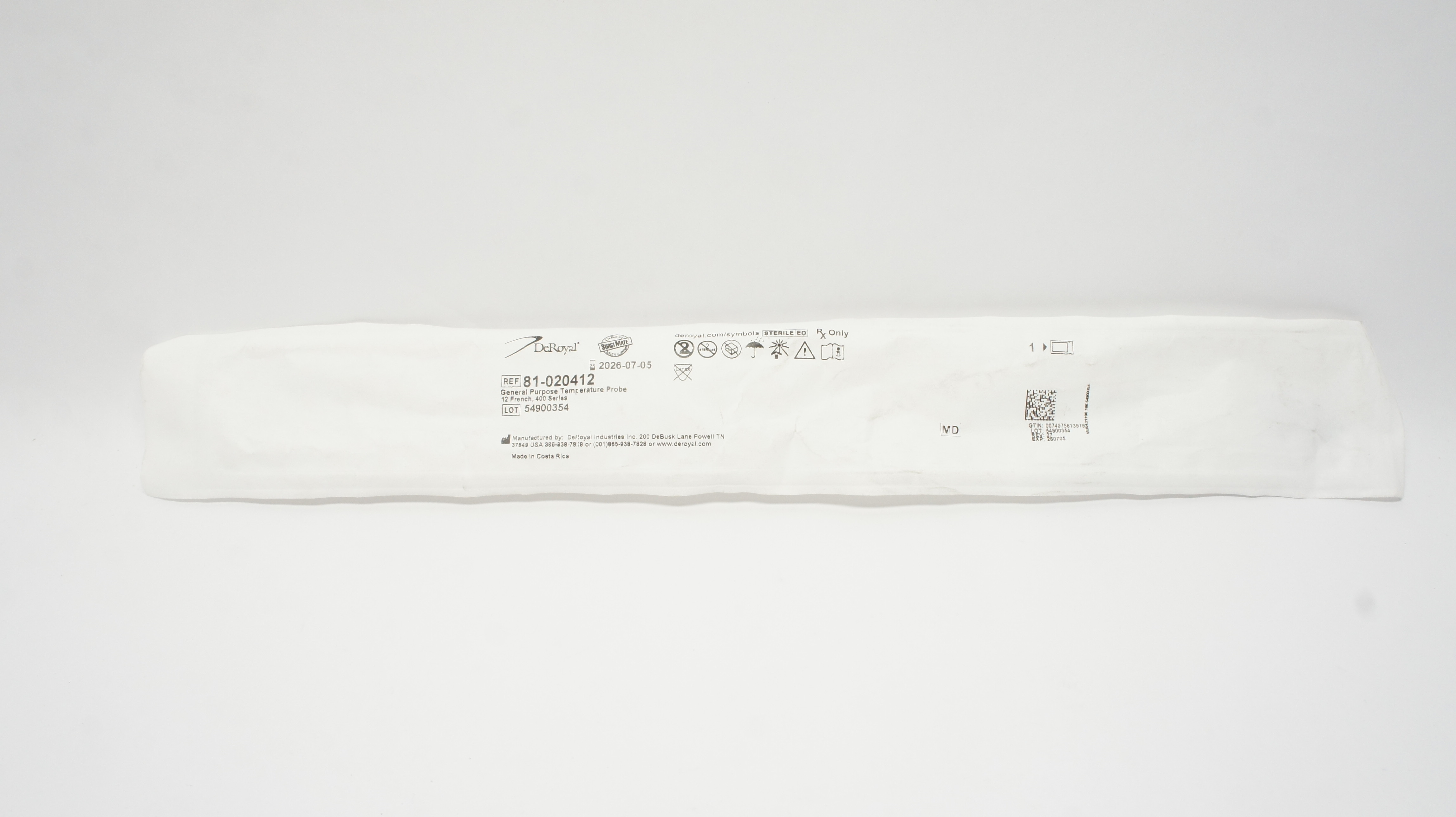 DeRoyal 81-020412 General Purpose Temperature Probe 12Fr, 400 Series