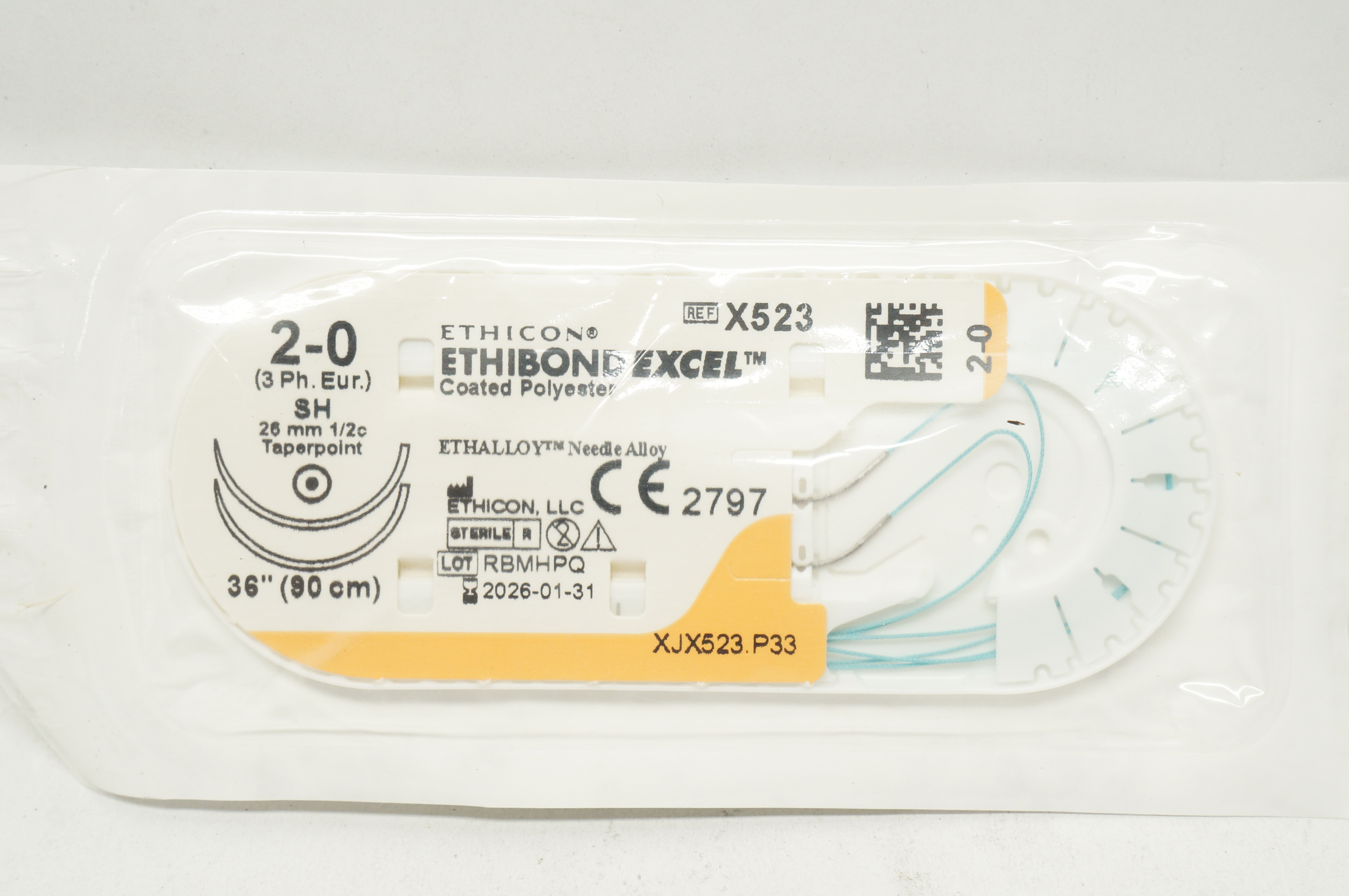 Ethicon X523 20 Ethibond Excel Surgical Stre SH 26mm 1/2c Taperpoint